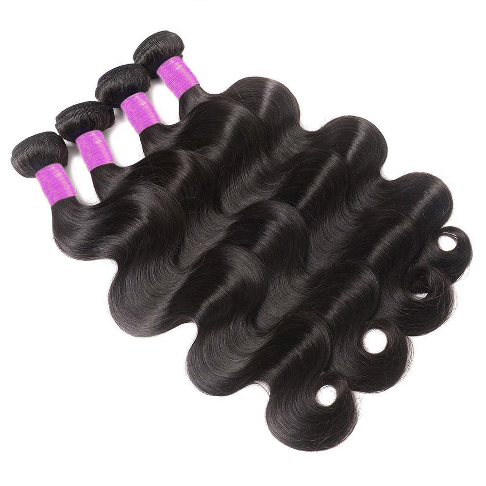 20 22 24 26 Inch Body Wave Human Hair Bundles - 100% Unprocessed Brazilian Virgin Hair Extensions (4 Bundles) for Women - Natural Black Color | Perfect for Styling, Weaving, and Everyday Wear