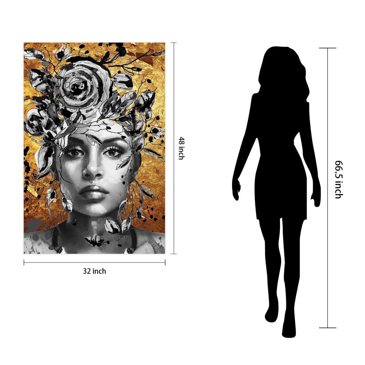 Frameless Floating Glass Wall Art - 32x48 Inch Modern Floral & Woman Silhouette Wall Decor - Tempered Glass Panel for Living Room, Bedroom & Office Decor