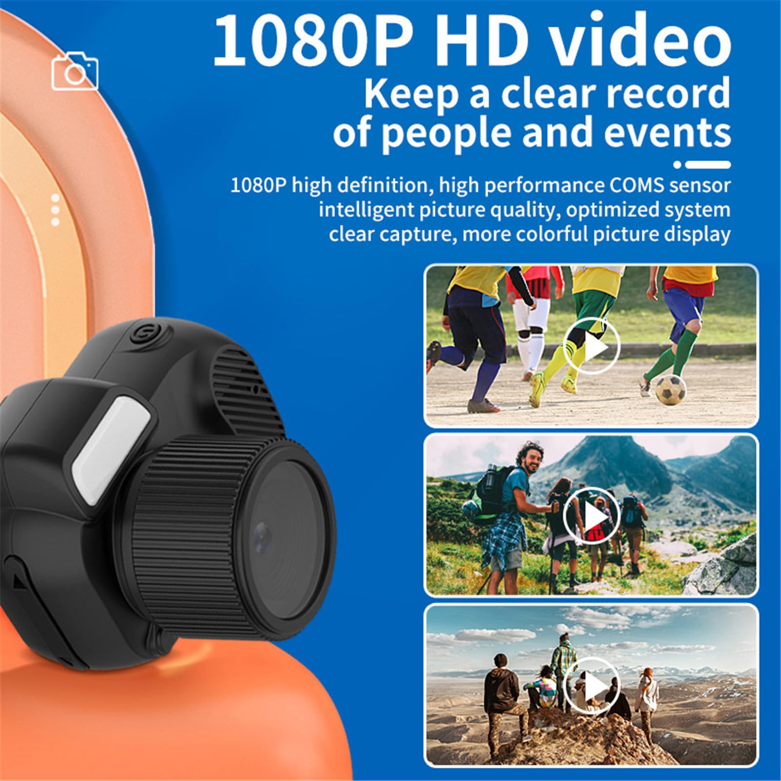 EJIMUQO 1080P HD Mini Keychain Camera - Portable Sport Camera with 100 Mins Battery Life, No Memory Card Needed (Black) - Perfect for Travel, Sports, Security & Everyday Recording