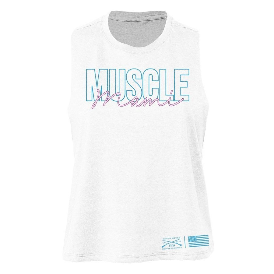 Women's Muscle Mami Racerback Cropped Tank Top - White | Workout & Gym Essential | Perfect for Yoga, Running & Fitness