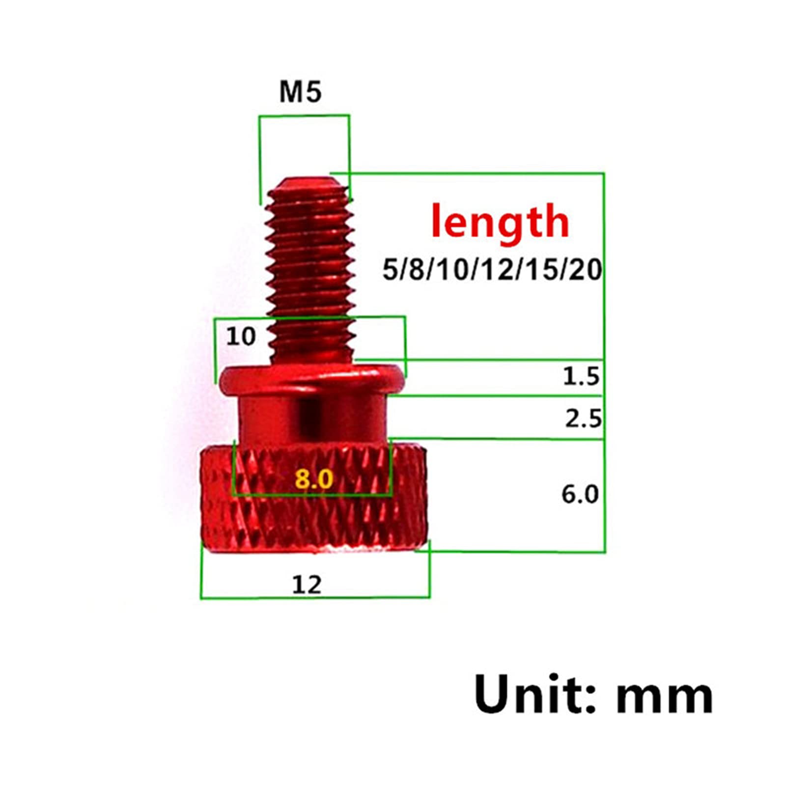 5pcs M5 Color Aluminum Alloy Thumb Screws for Computer Case - Red, M5x10 - Perfect for PC Building, Case Modding & Hardware Upgrades