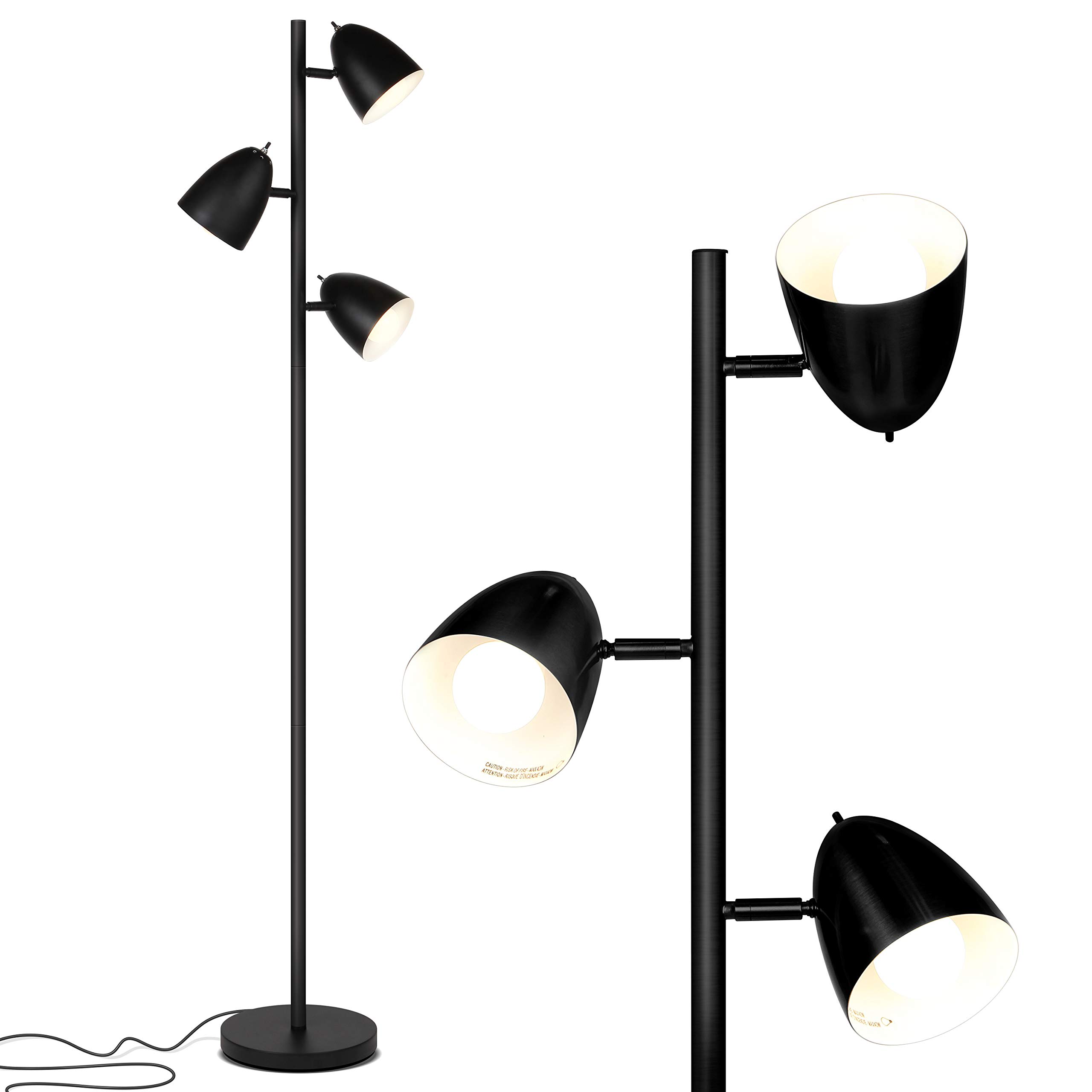 Brightech Jacob LED Standing Lamp - Modern Adjustable 3-Light Tree Floor Lamp for Living Room & Bedroom - Tall LED Lighting Fixture in Classic Black - Perfect for Reading, Working & Ambient Lighting