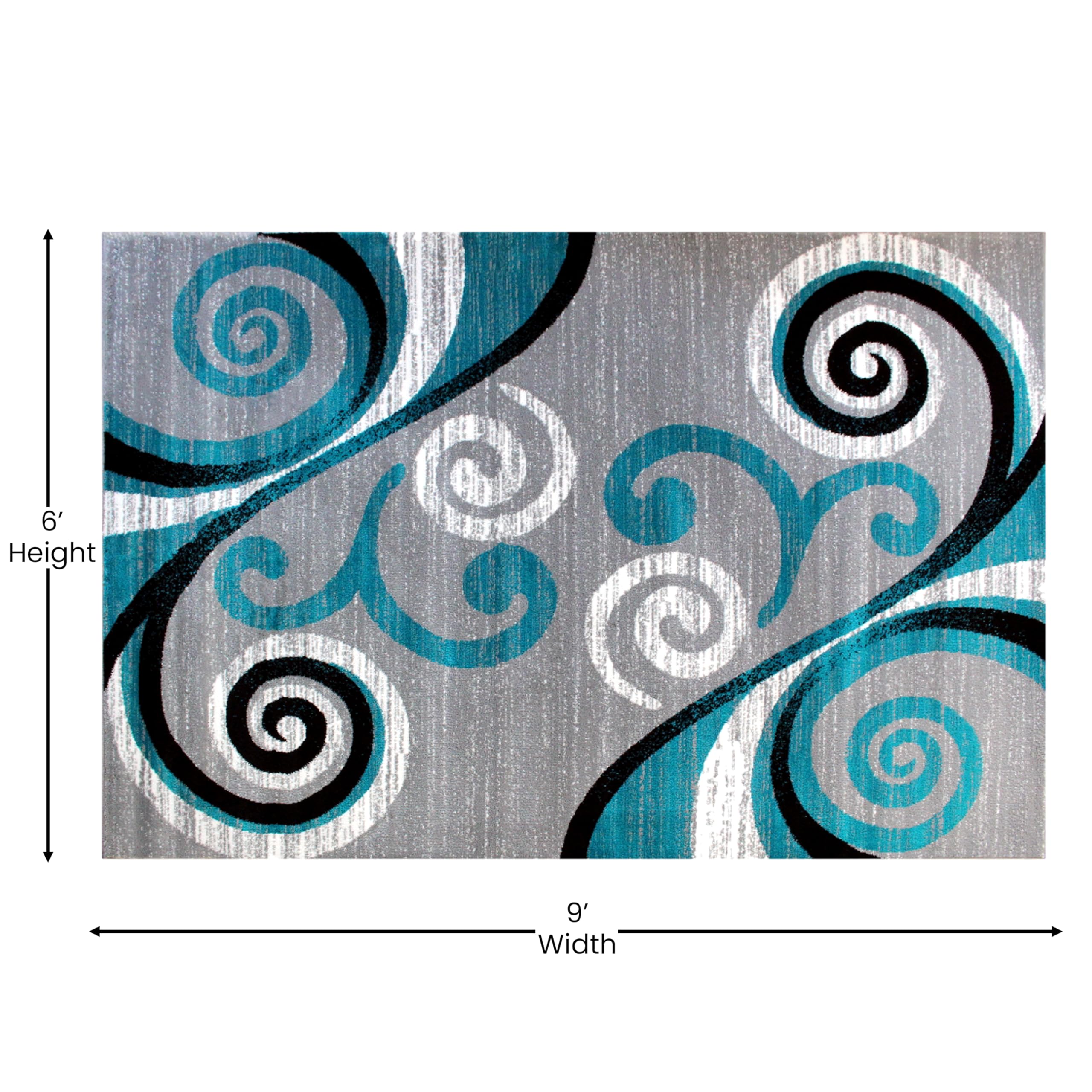 EMMA + OLIVER Olefin Accent Rug 6x9 - Turquoise Scraped Look Swirl Pattern - Plush Pile Facing with Jute Backing - Moisture & Stain Resistant - Easy Maintenance - Perfect for Living Room, Bedroom & Office Decor