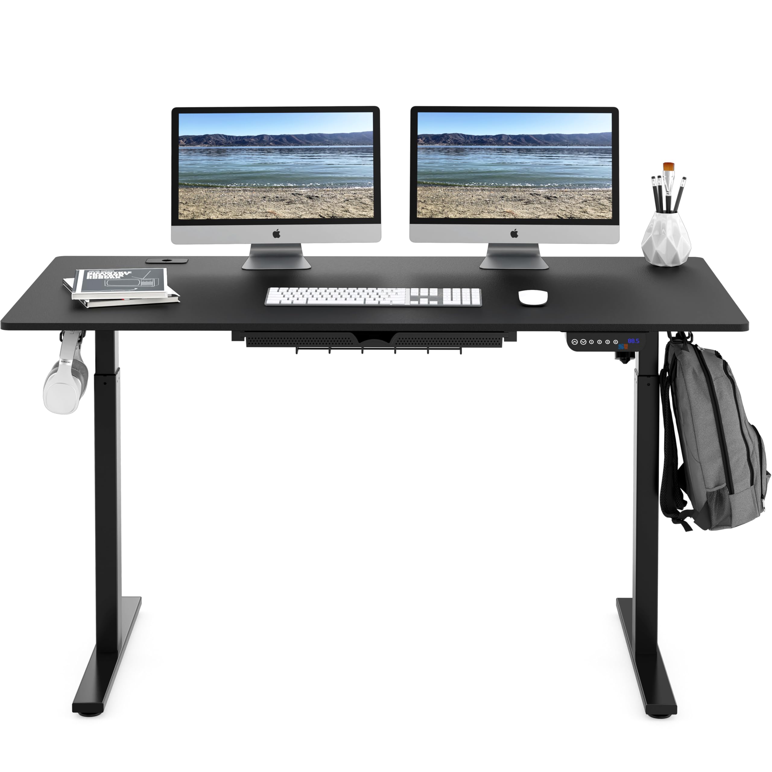 SHW 55 x 28 Inches Electric Height Adjustable Standing Desk with Drawer & Memory Preset, 140 x 71 cm, Black - Perfect for Home Office, Gaming & Workspace Ergonomics