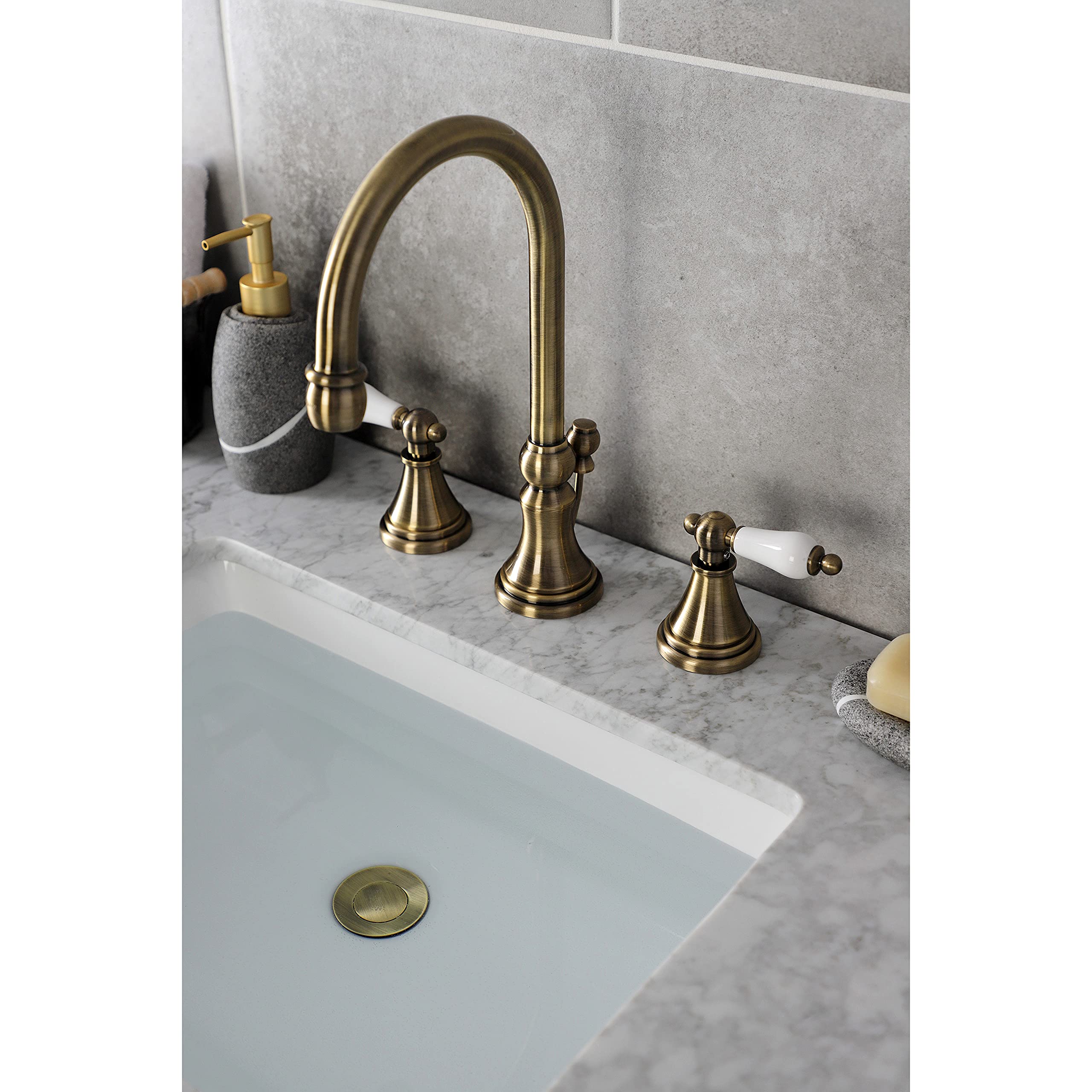 Kingston Brass KS2983PL Governor Widespread Bathroom Faucet - 13.88 x 6.31 x 11.5 Inches, Antique Brass Finish - Perfect for Vintage Style Bathrooms and Powder Rooms