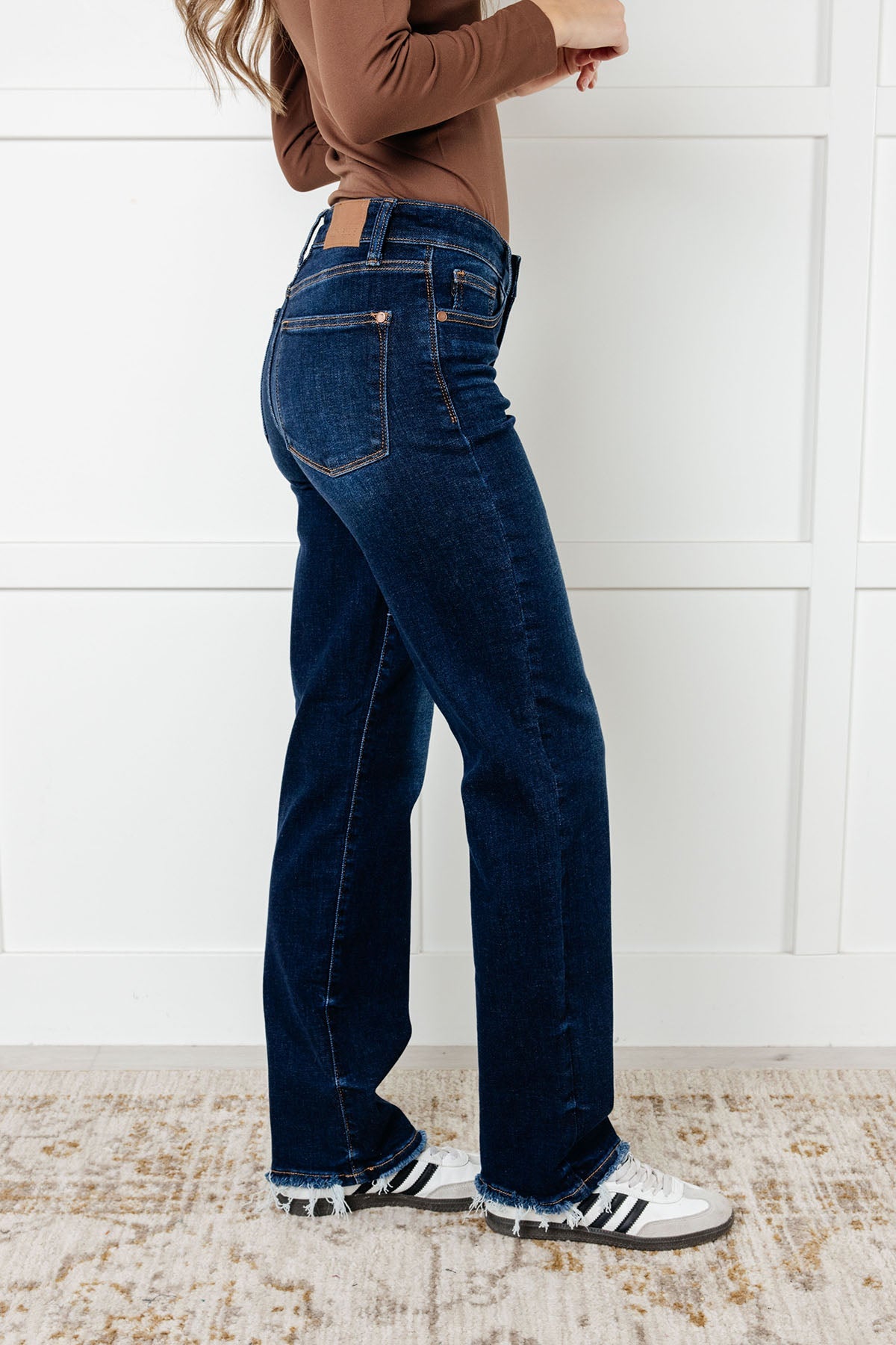 Jacqueline Mid Rise Frayed Hem Straight Leg Jeans for Women | Comfortable Denim Pants | Perfect for Casual Wear, Office Outfits & Weekend Style