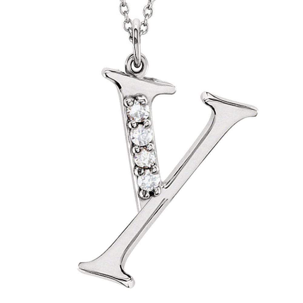 Dazzlingrock 14K White Gold Initial Pendant Necklace for Women - 0.05 Cttw Round Diamond Letter A to Z Charm with 18