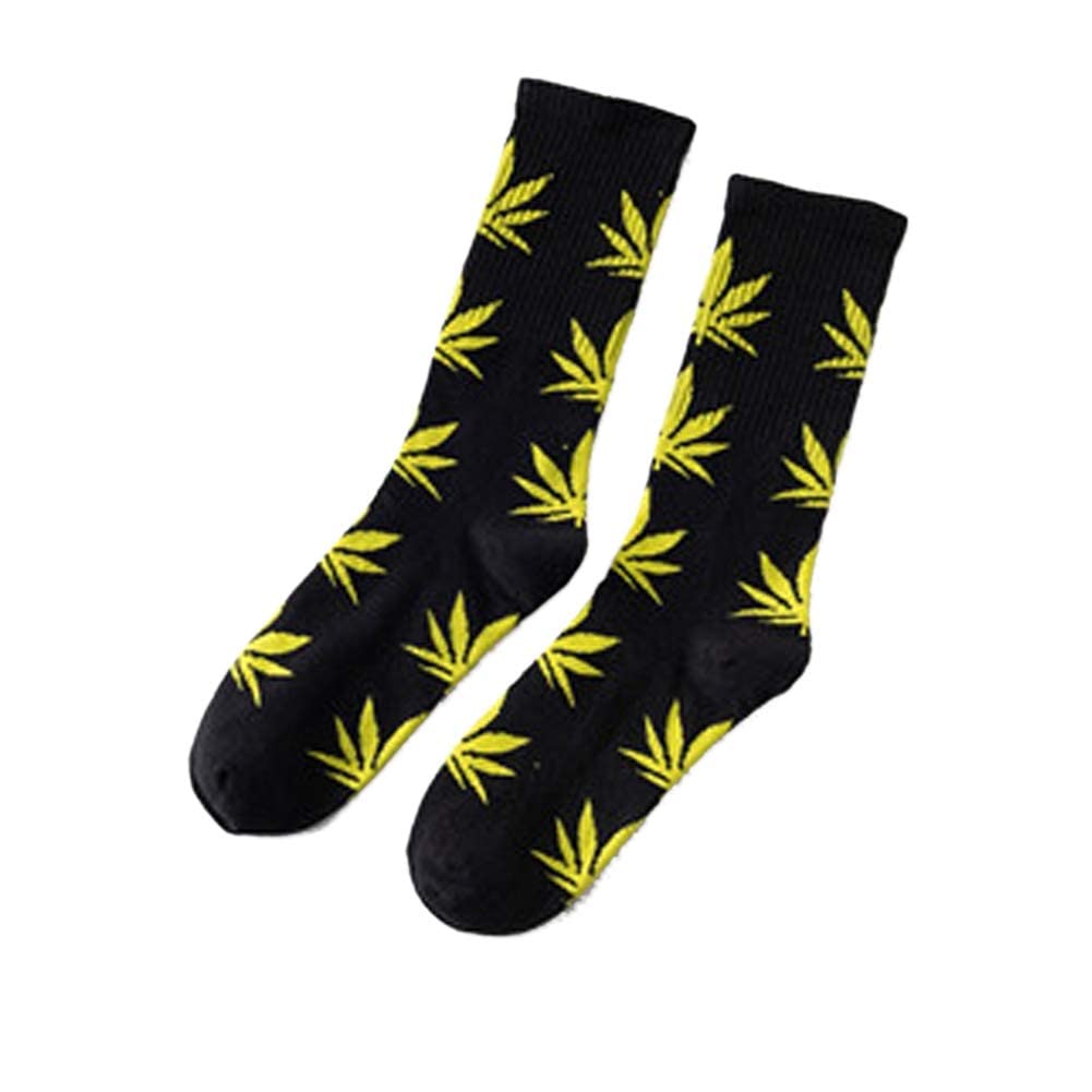 ASWER Men's 6-Pack Marijuana Leaf Print Cotton Athletic Crew Socks - High Performance Casual & Sports Socks for Running, Gym, Workout, and Everyday Wear