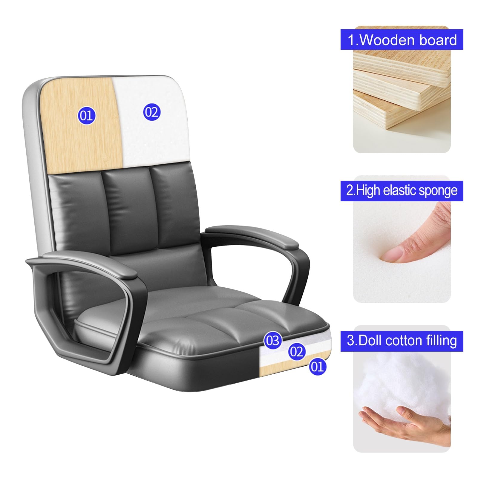 Ergonomic Leather Stationary Office Chair - No Wheels, Padded Arms & Seat, Sturdy Seld Base - Perfect for Home Office, Conference Room, Reception Area, Bedroom & Computer Desk (Gray) - Ideal for Long Work Sessions & Guest Seating