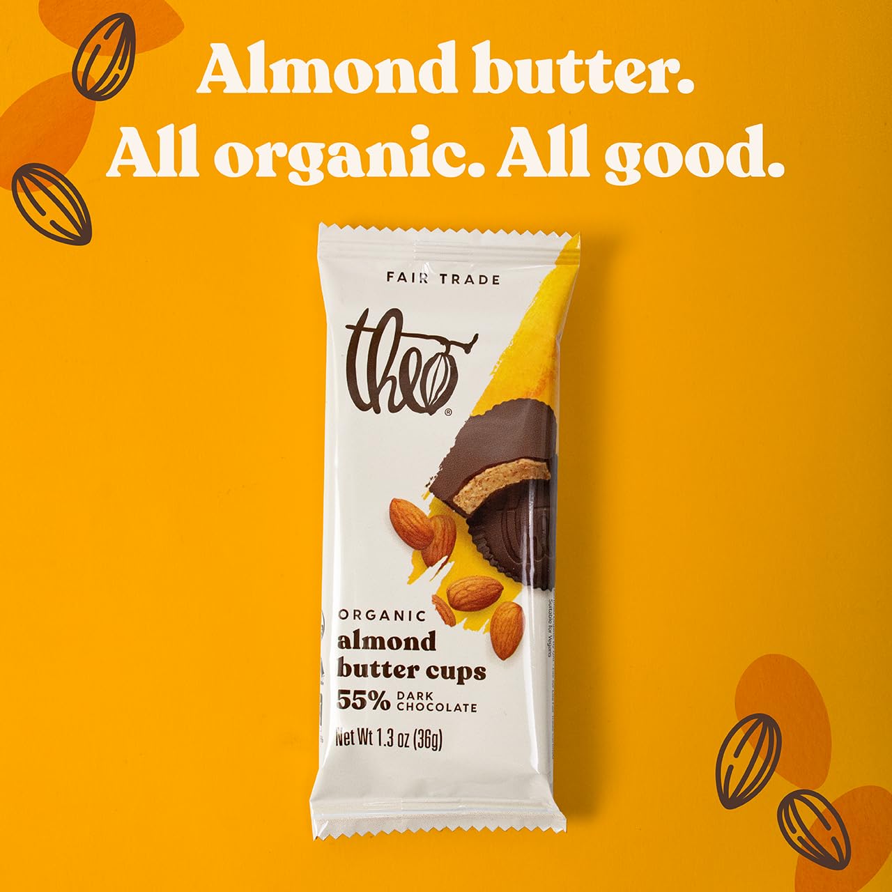 Theo Chocolate Organic Dark Chocolate Salted Almond Butter Cups - 12 Pack | Vegan, Fair Trade Certified | Healthy Snacks, Dessert Gifts & Party Treats