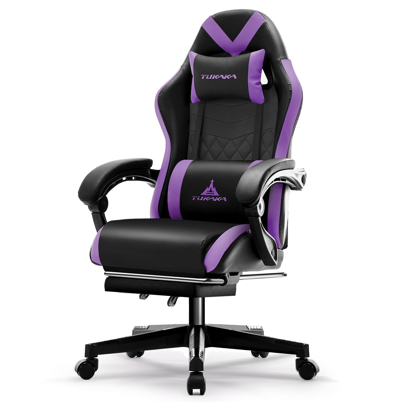 Premium Ergonomic Gaming Chair with Massage & Footrest - Adjustable Reclining Office Desk Chair with Lumbar Support & Headrest - Purple Gamer Chair for PC, Console & Home Theater Use