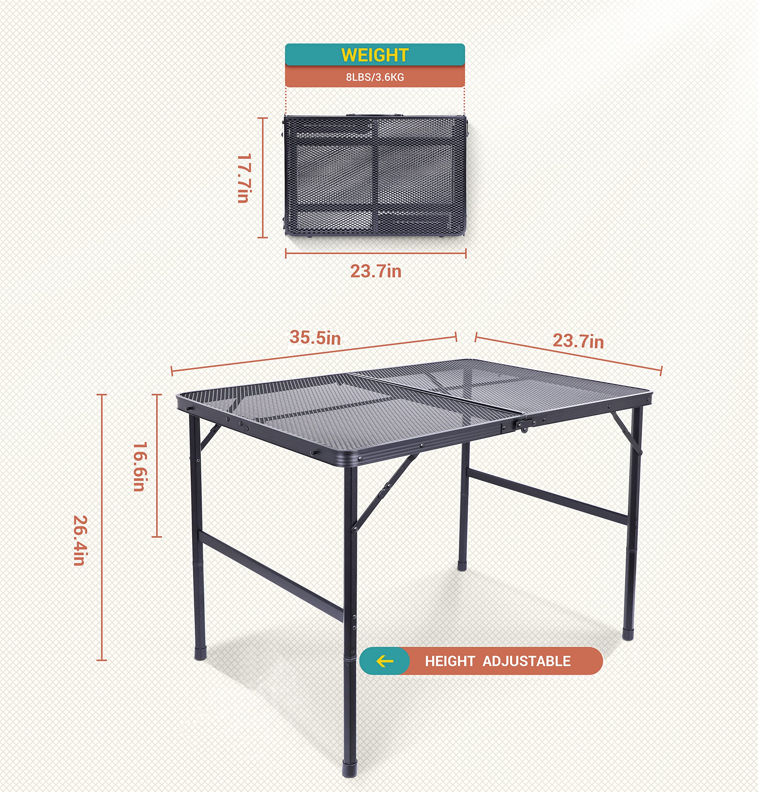 Adjustable Height Black Outdoor C Table for Grill - 47.3