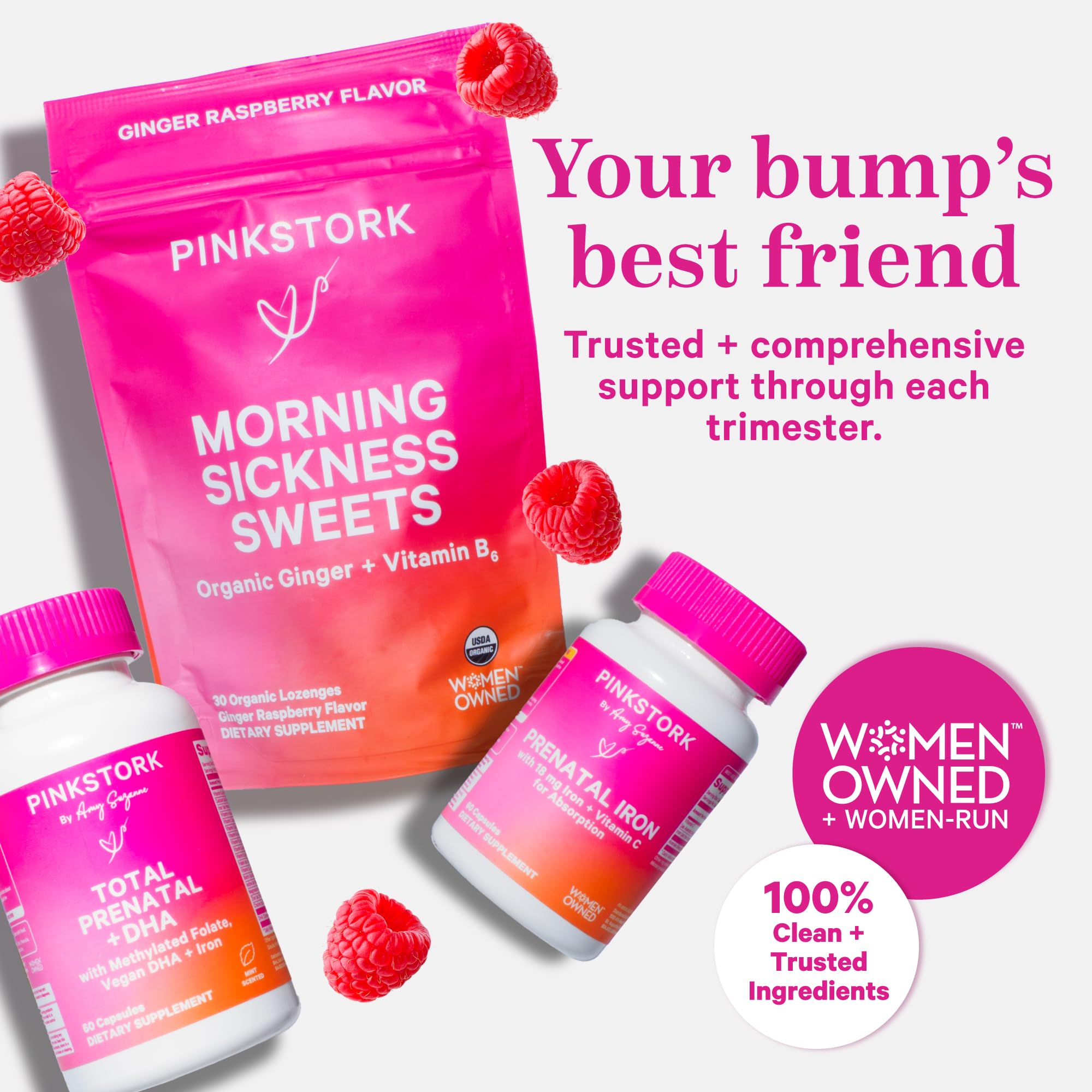 Pink Stork Total Prenatal Vitamins with DHA, Folate, Iron, Choline & Vitamin B12 - Preconception & Pregnancy Supplement for Women - Mint Essence, 60 Capsules (1 Month Supply) - Supports Fertility, Fetal Development & Maternal Health