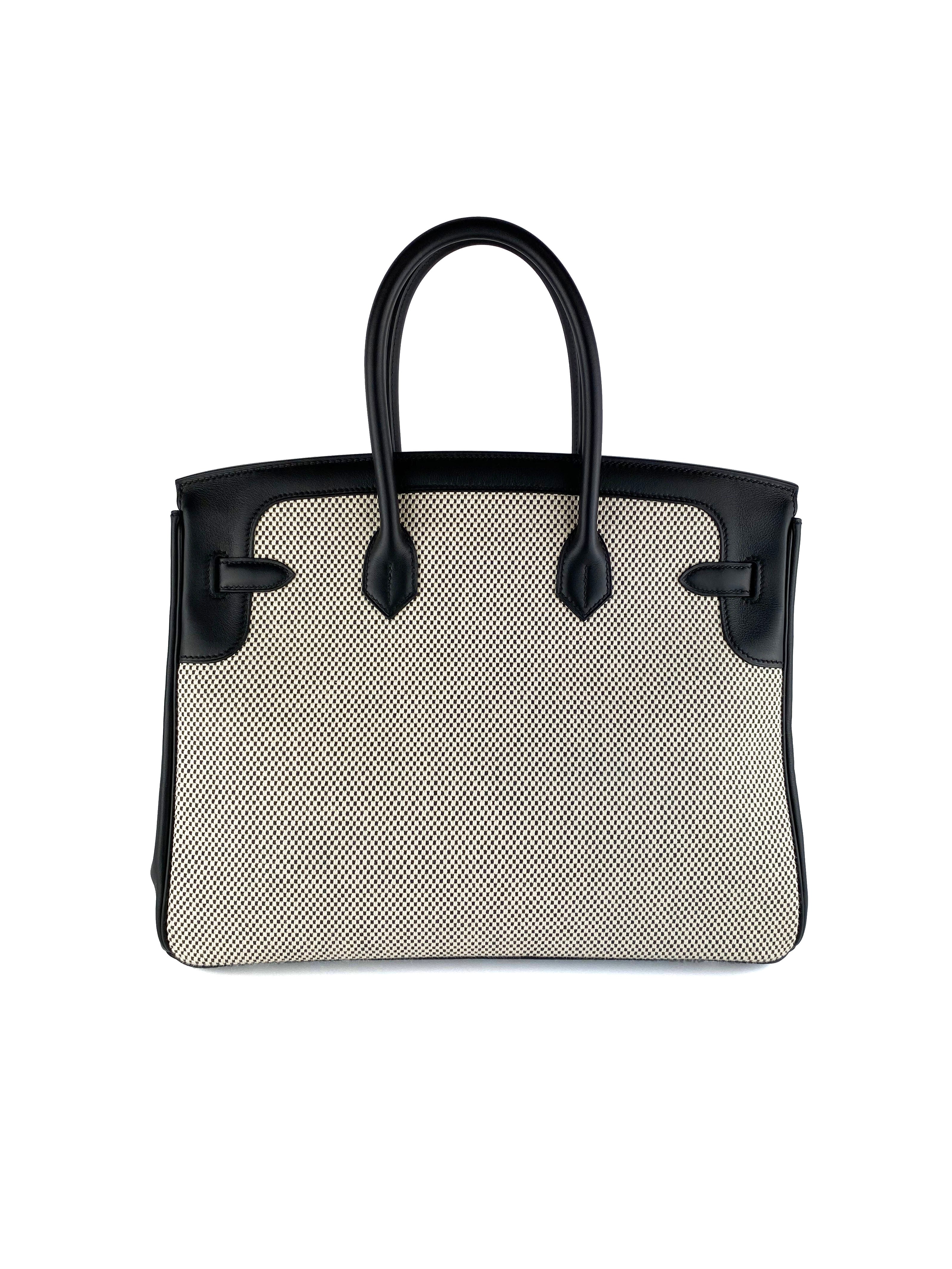 Authentic Hermes Birkin 35 Black Swift Leather & Toile Criss Cross Bag - Luxury Handbag for Women, Perfect for Work, Travel & Special Occasions