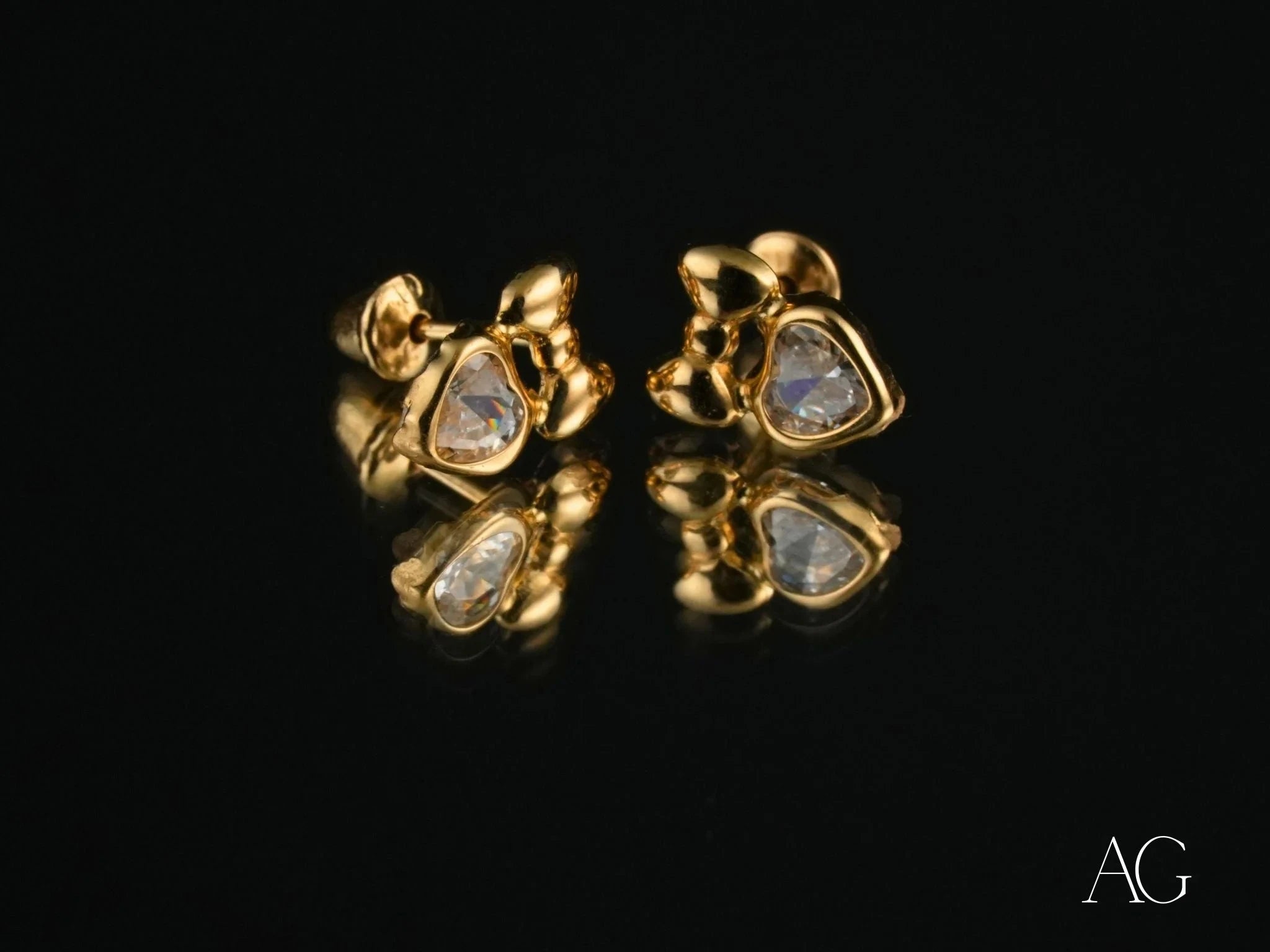 18k Gold CZ Heart Bow Earrings - Elegant Dangle Drop Earrings for Women | Perfect for Valentine's Day, Anniversary, Wedding & Party Jewelry Gift
