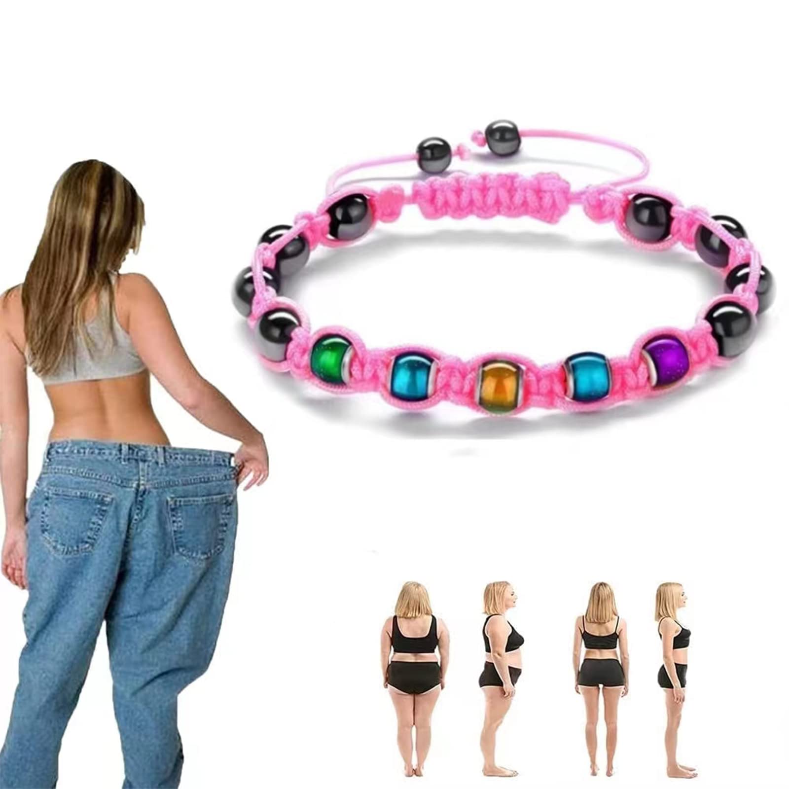 Vigorvi Thermochromic Bead Lymph Detox & Slimming Bracelet - Adjustable Mood & Vitality Tracking Hematite Bracelet for Women (Pink) | Perfect for Detox, Weight Management & Stress Relief