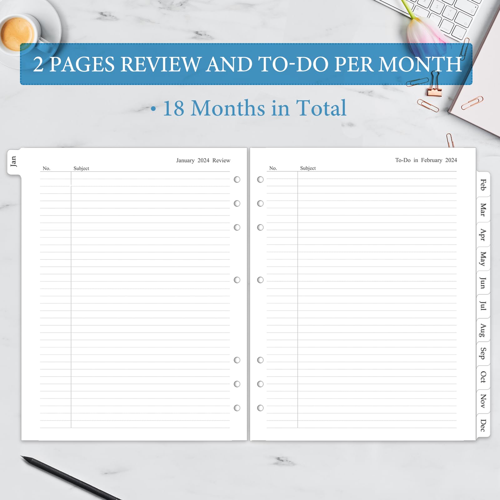 2024-2025 Monthly Planner Refill Inserts - 18 Month Calendar Pages (Jan 2024-June 2025) | Letter Size 8.5