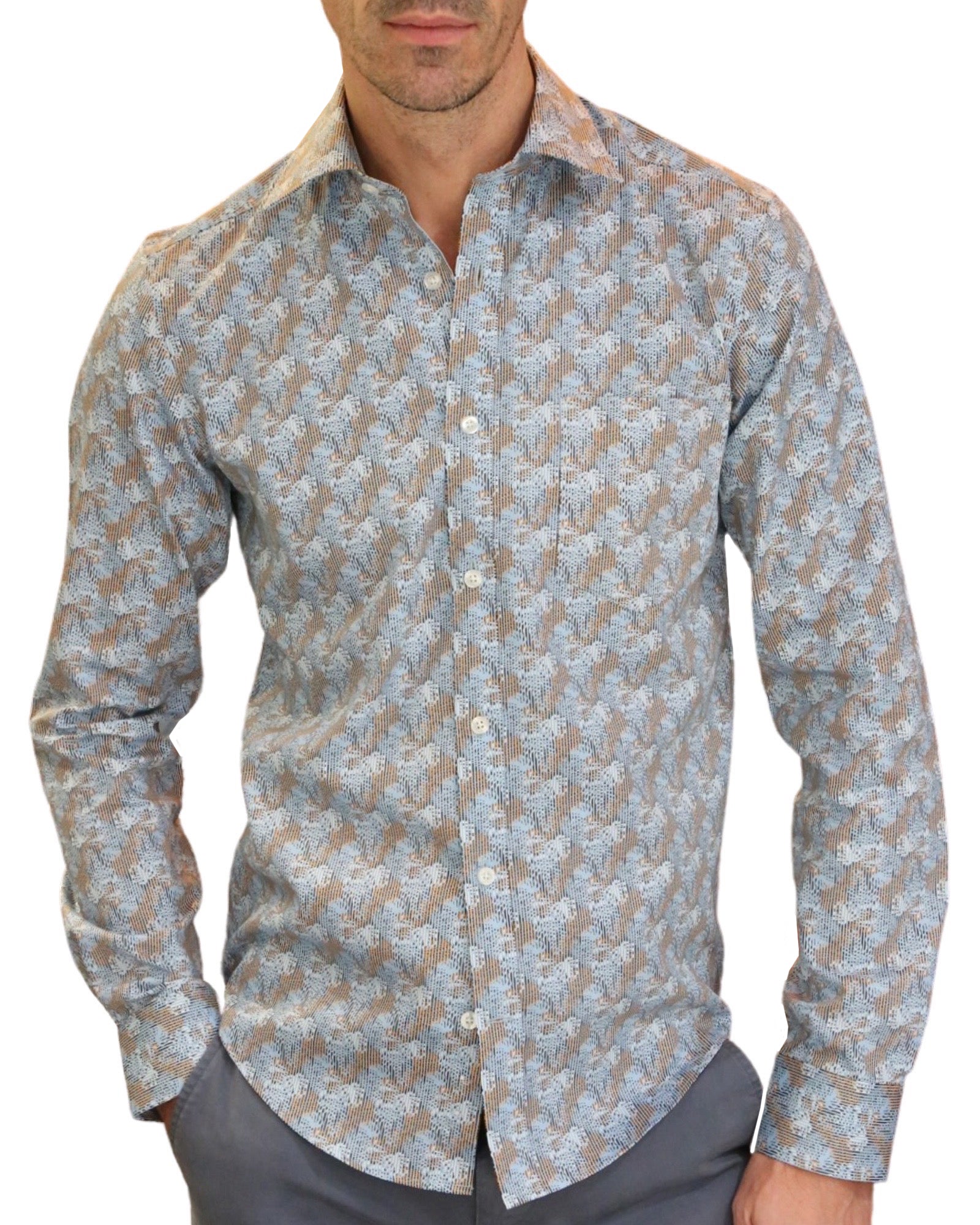 DÉCLIC Polypod Print Shirt - Stylish Casual Button Down Shirt for Men | Trendy Floral Pattern Short Sleeve Shirt | Perfect for Summer Outings, Beach Vacations & Date Nights