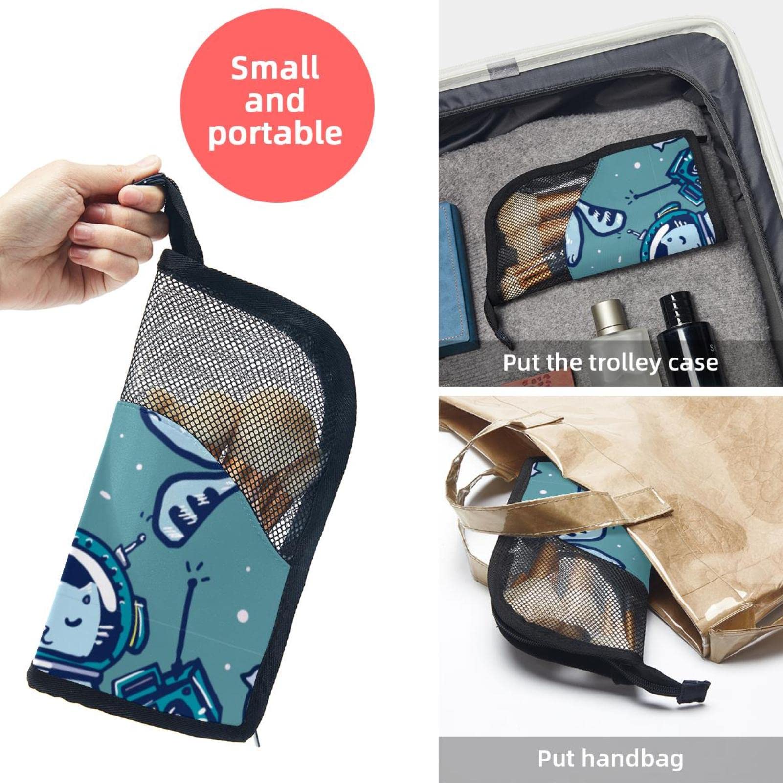 Portable Makeup Brush Organizer Bag with 12 Slots - Cute Space Cat Design Cosmetic Brush Holder Case for Travel & Home Storage
