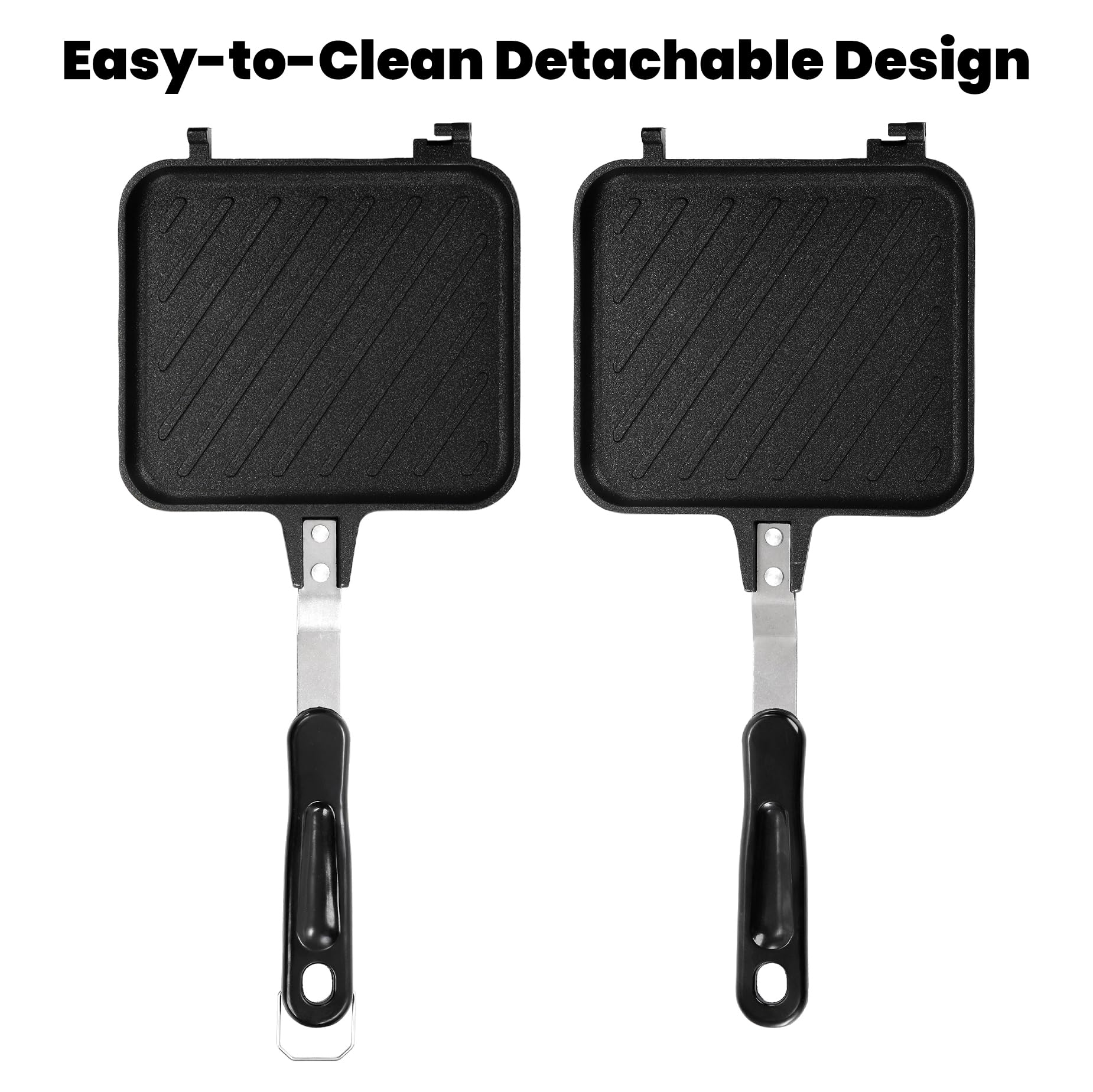 Elsjoy Non-Stick Stovetop Panini Press - Double Sided Sandwich Maker with Handle for Grilled Cheese, Breakfast & Hot Sandwiches - Perfect for Home Kitchen, Camping & Quick Meals