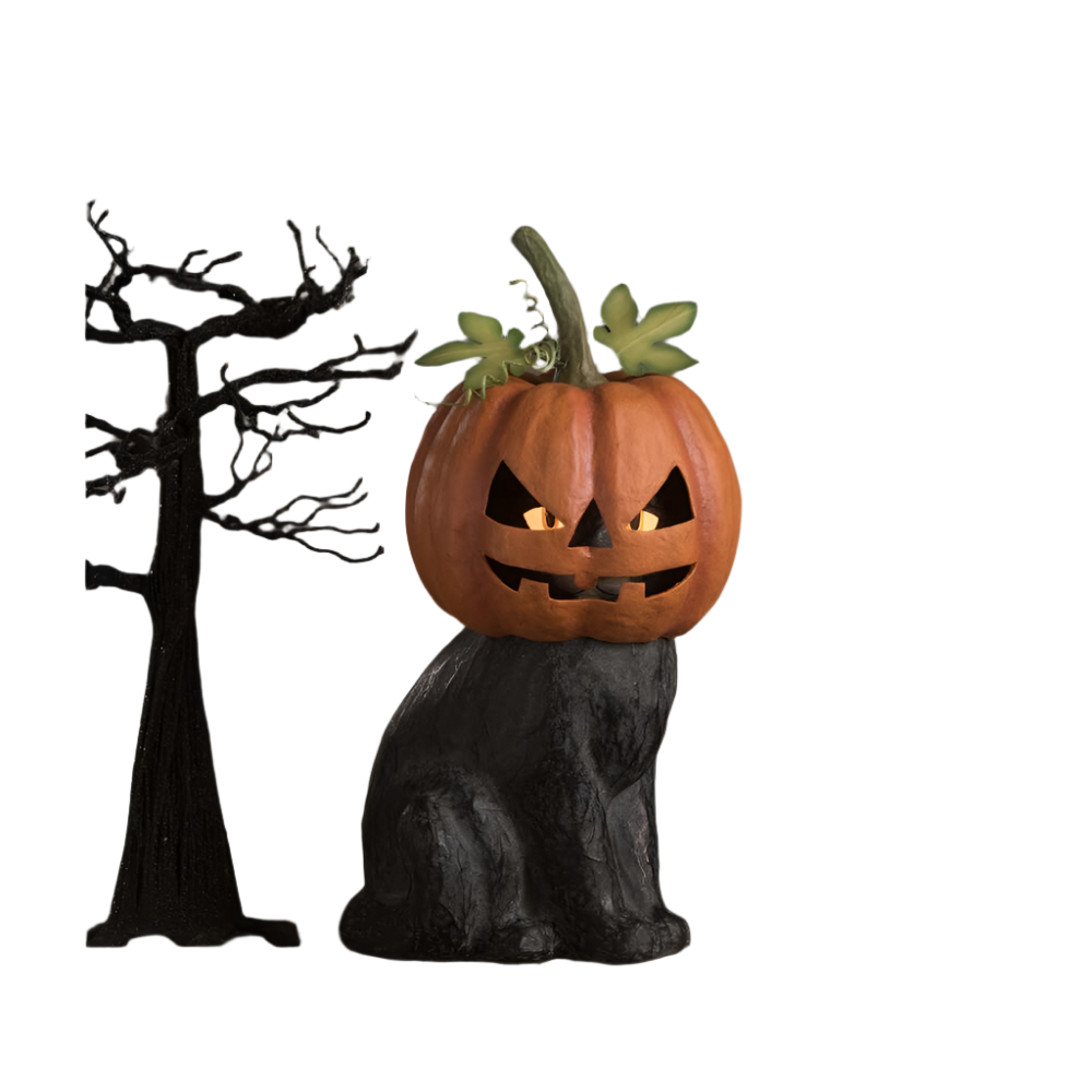 Bethany Lowe Designs Black Cat Jack O'Lantern - Vintage Halloween Decor for Porch, Mantel & Party Decorations