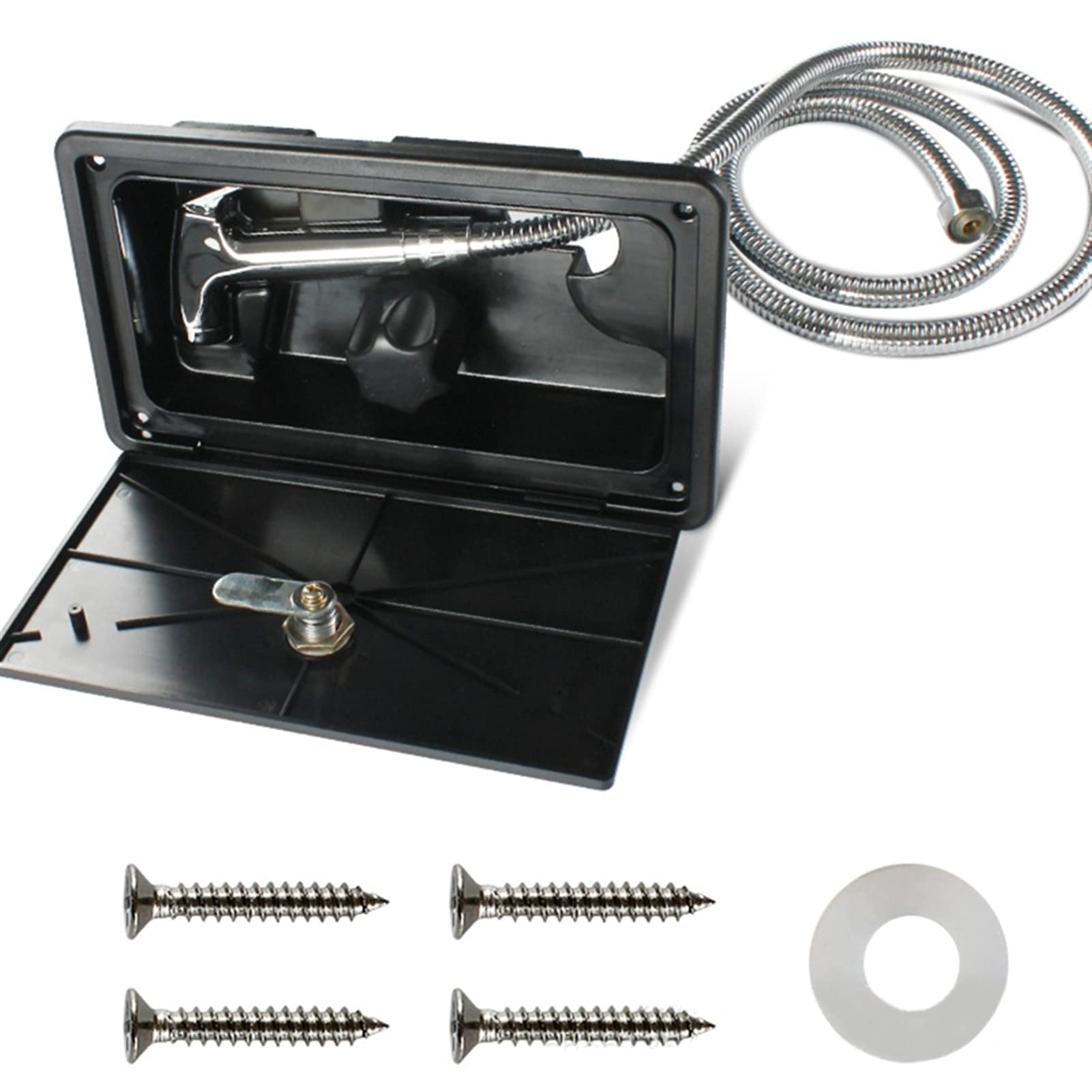 RV Shower Box Kit with Lock - Includes Shower Faucet, Hose & Wand for Boat, Marine, Camper, Motorhome & Caravan Accessories | Perfect for Outdoor Bathing & Mobile Living