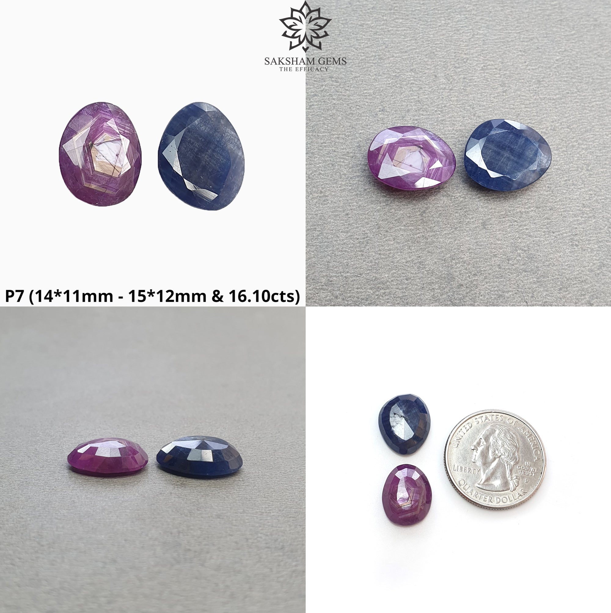 Natural Untreated Unheated Pink Blue & Chocolate Sapphire Gemstone Egg Shape 2pc Set - Perfect for Jewelry Making, Healing Crystals & Collectibles