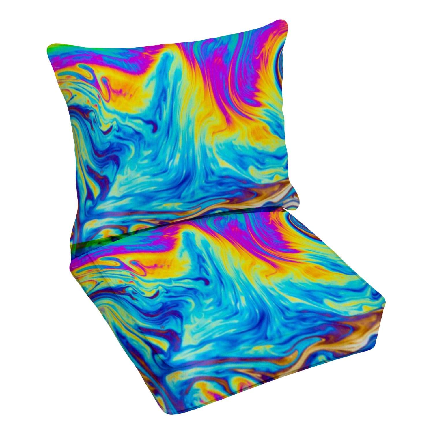Premium Outdoor Deep Seating Cushion Set - Psychedelic Multicolored Patterns for Patio Furniture, Replacement Cushions for Lounge Chairs & Conversation Sets - Perfect for Backyard, Poolside, and Outdoor Relaxation