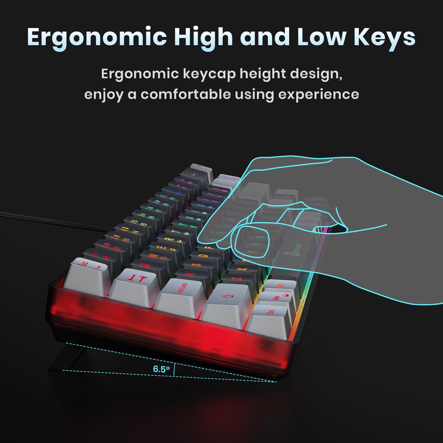 65% LED Gaming Keyboard - Compact 68 Keys, Anti-Ghosting for PC Gamers | Perfect for Esports & Office Work