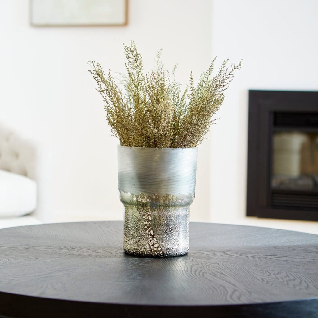 Cyan Design 11096 Canyonland Vase - Clear Glass with Gilded Silver Accents, Squat Shape for Home Decor, Centerpiece, Wedding & Tabletop Display