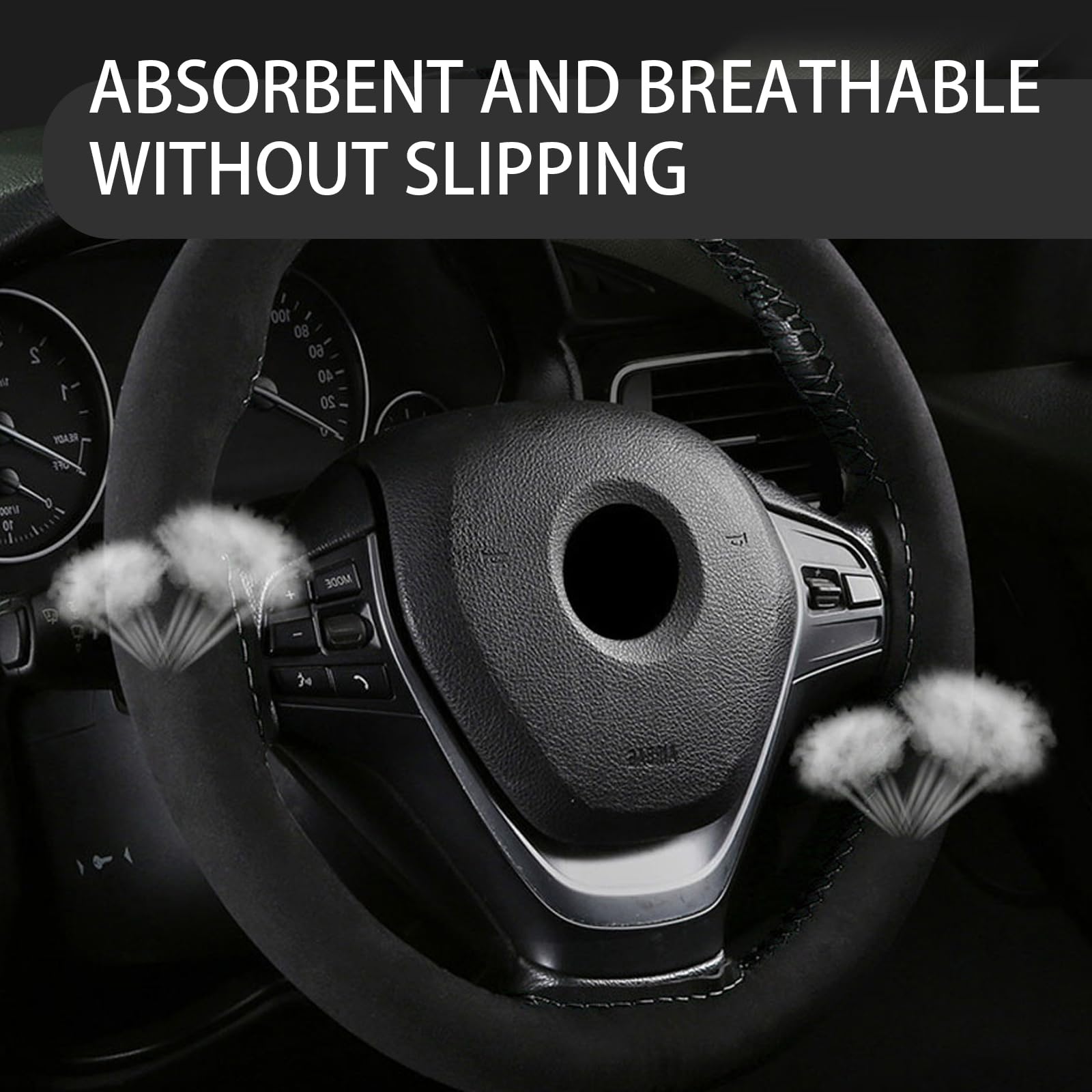Gunhunt 1 PC Premium Suede Nubuck Leather Steering Wheel Cover - 14.9