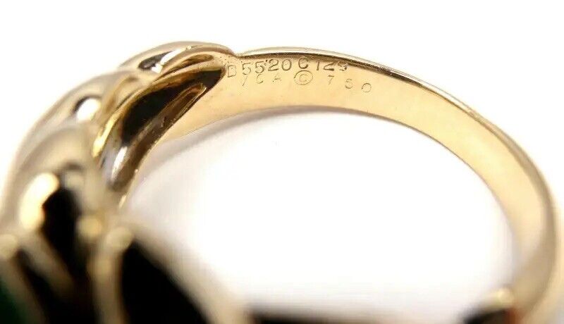 Authentic Van Cleef & Arpels 18k Yellow Gold Green Chalcedony Ring - Vintage Luxury Jewelry for Women, Perfect for Weddings, Anniversaries & Special Occasions