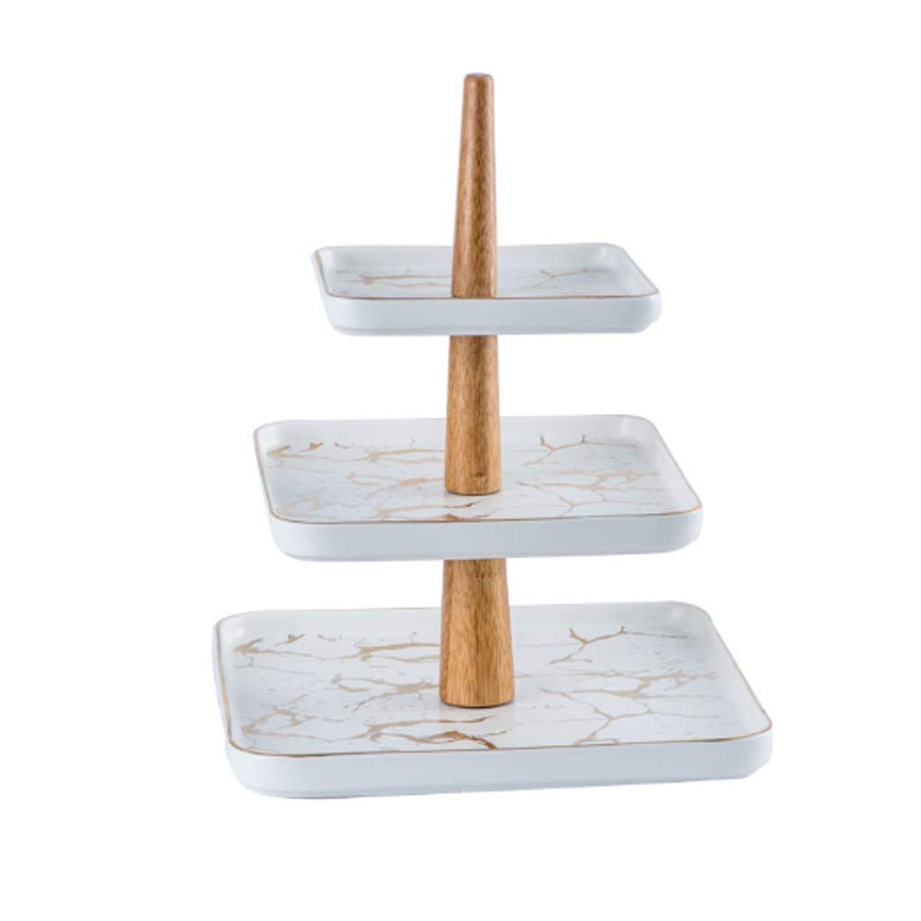 Nordic Style 3-Tier Square Ceramic Cake Stand - White Cupcake Dessert Display for Birthday, Wedding, Tea Party - Perfect for Home, Kitchen, and Living Room Decor