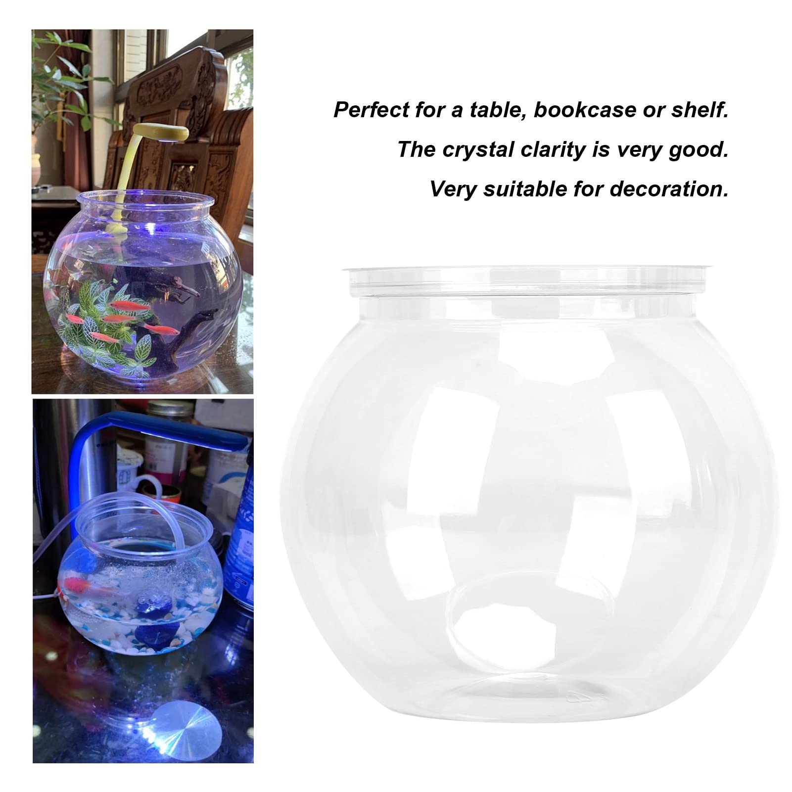 GLOGLOW Mini Transparent Plastic Fish Bowl - Small Goldfish Tank for Desk, Bookshelf, Home & Office Decor - Perfect for Betta Fish, Plants, or Decorative Centerpieces