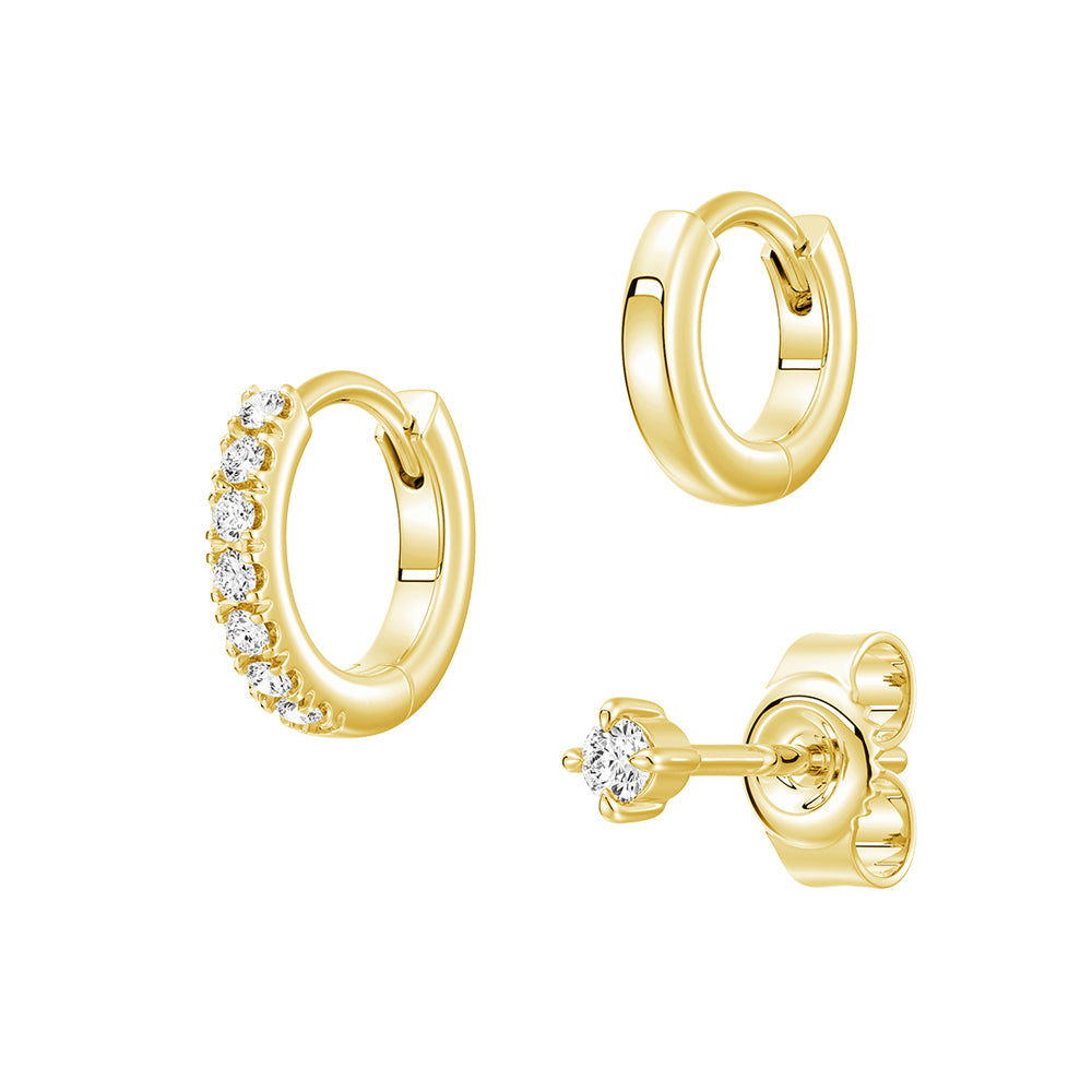 Lab Diamond Stud and Hoop Earrings Set - 3 Piece Stackable Jewelry for Women | Perfect for Weddings, Parties & Everyday Elegance