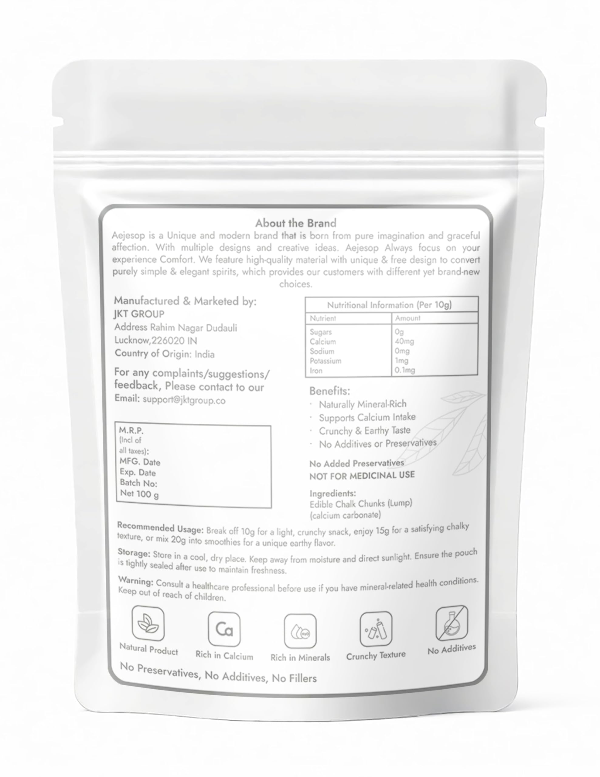 KRAM Edible Chalk Chunks - Natural Calcium Supplement, 3.5oz (100g) - Perfect for Pregnancy Cravings, Baking Decorations & Sensory Play