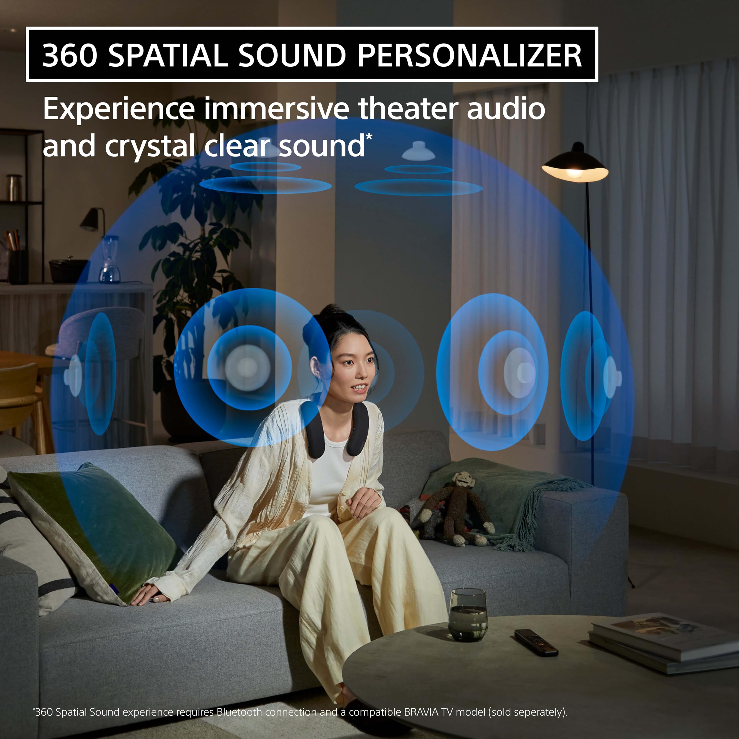 Sony BRAVIA Theater U Wireless Wearable TV Speaker with Bluetooth - Personalized Home Theater Audio System for Movies & Gaming, Built-in Mic, 12H Battery Life, IPX4 Splash-Resistant (HT-AN7) - Perfect for Home Entertainment, Gaming Sessions & Outdoor Movie Nights