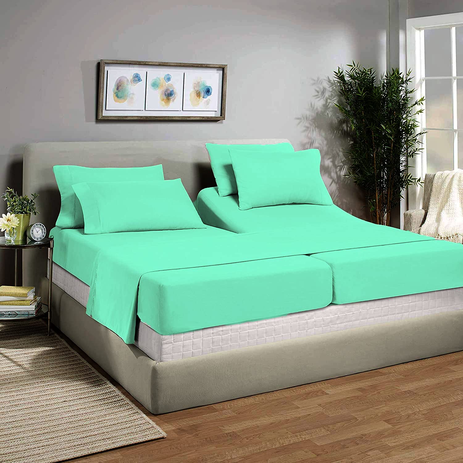 5-Piece Split Queen Sheet Set - 800 Thread Count 100% Cotton Adjustable Bed Sheets for Deep Pocket Mattress Up to 15