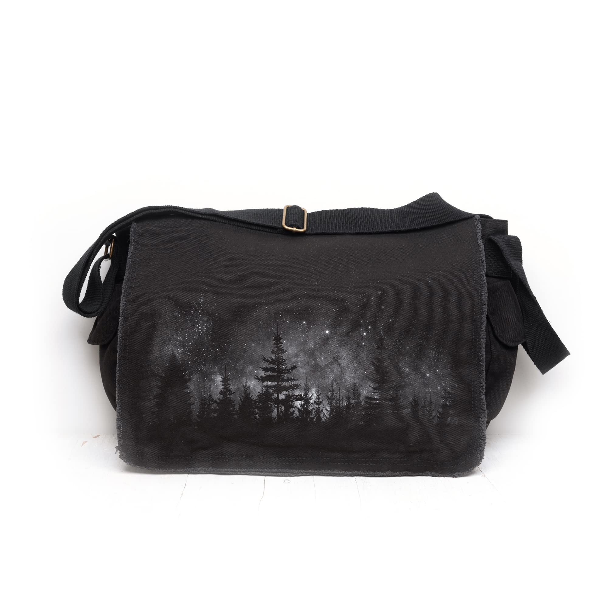 Stylish Vintage Messenger Bag for Women & Men - Black Lantern Crossbody Purse with Stars & Night Landscape Design - Large Shoulder Bag & Work Backpack - Perfect for Office, Travel, and Daily Commute