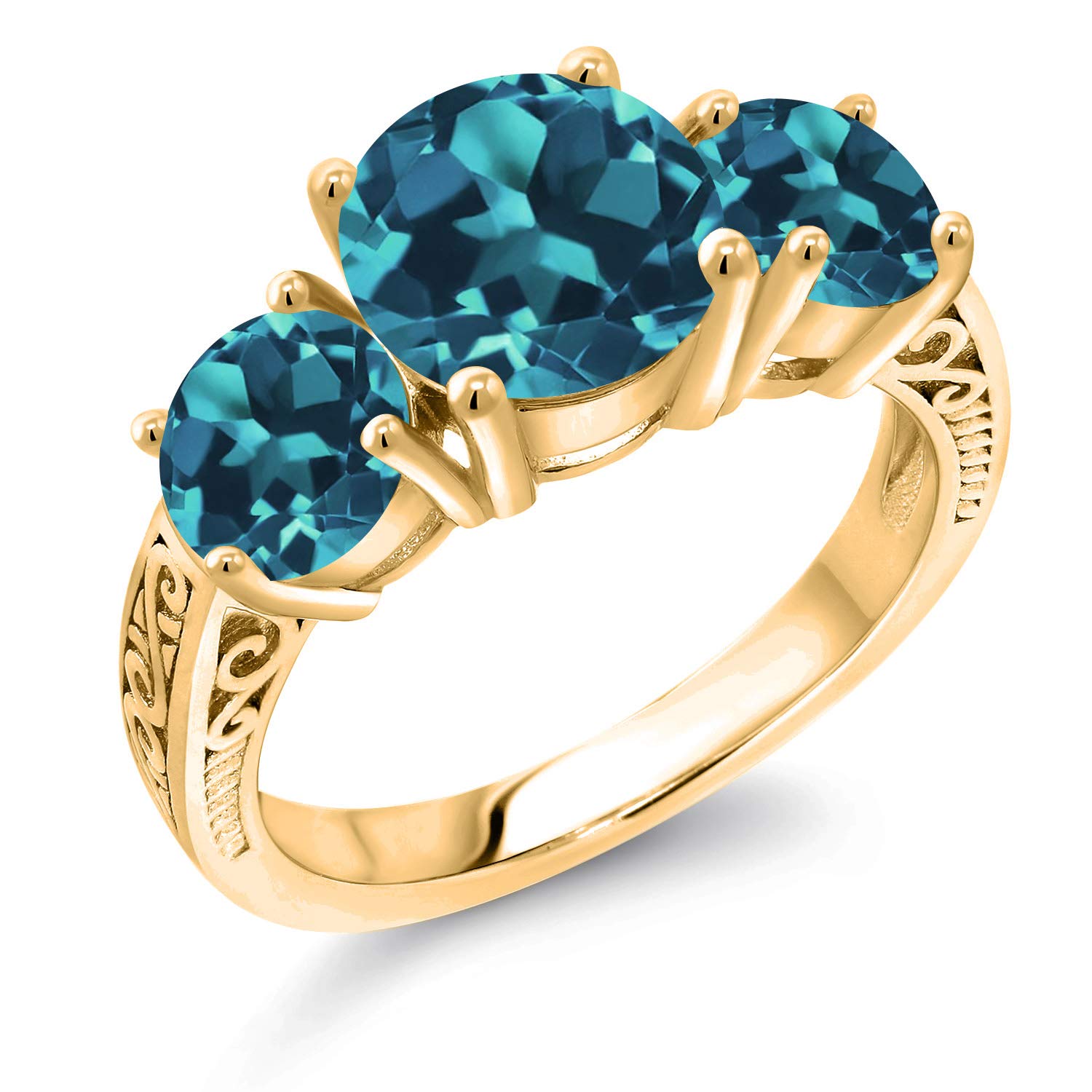 4.70 Ct London Blue Topaz Ring - 18K Yellow Gold Plated Sterling Silver - Gem Stone King - Elegant Jewelry for Women, Perfect for Weddings, Anniversaries & Special Occasions