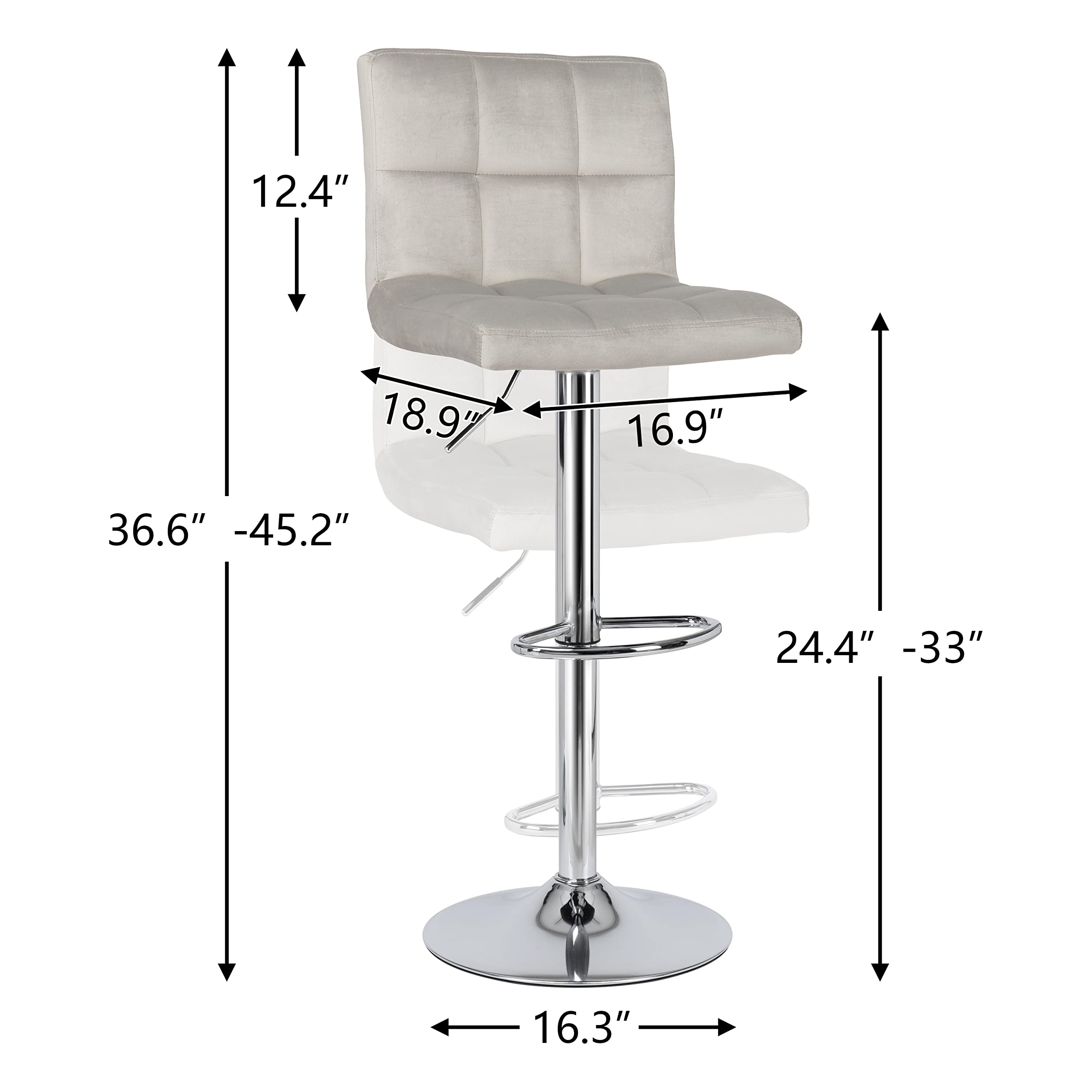 Finnhomy 2-Pack Swivel Bar Stools with Footrest - Adjustable Height Counter Stools, L-Shaped Thick Cushion & Back Handle, Velvet Upholstery in Light Grey - Perfect for Kitchen Islands, Breakfast Bars & Home Decor