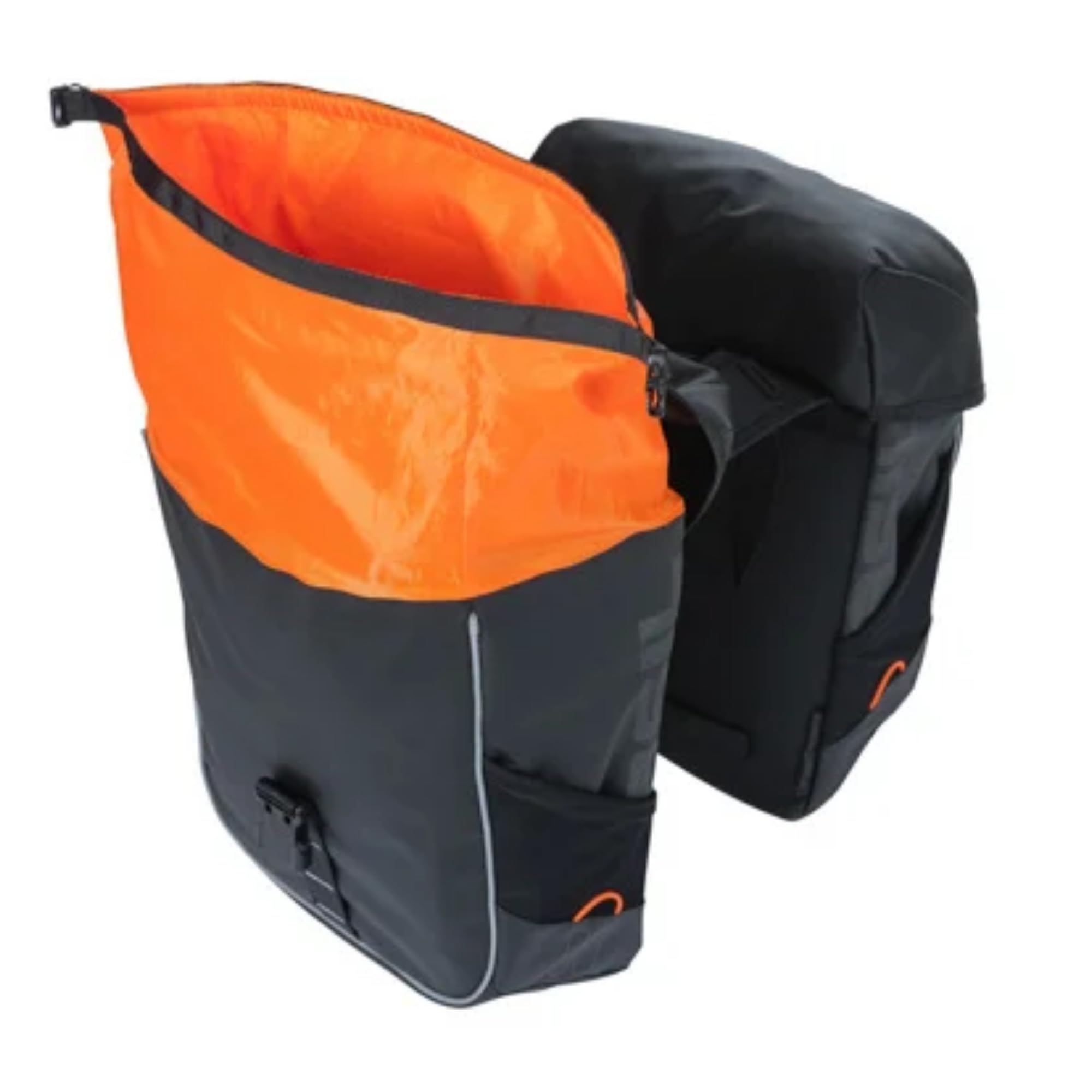 Basil Miles Double Bicycle Pannier Bag - 34L Waterproof PVC Bike Storage - Black/Orange Cycling Accessory for Commuting, Touring & Grocery Shopping