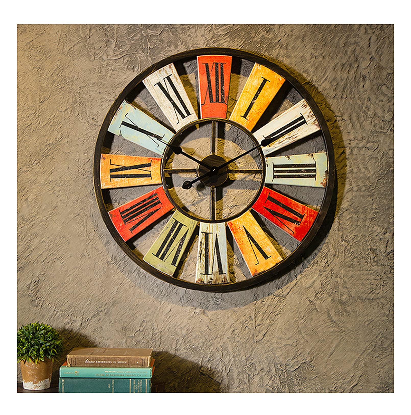 Vintage European Industrial Large Wall Clock with Roman Numerals - Silent Battery Operated Metal Decorative Clock for Home, Loft, Living Room & Kitchen | Perfect for Farmhouse, Office & Retro Interior Design