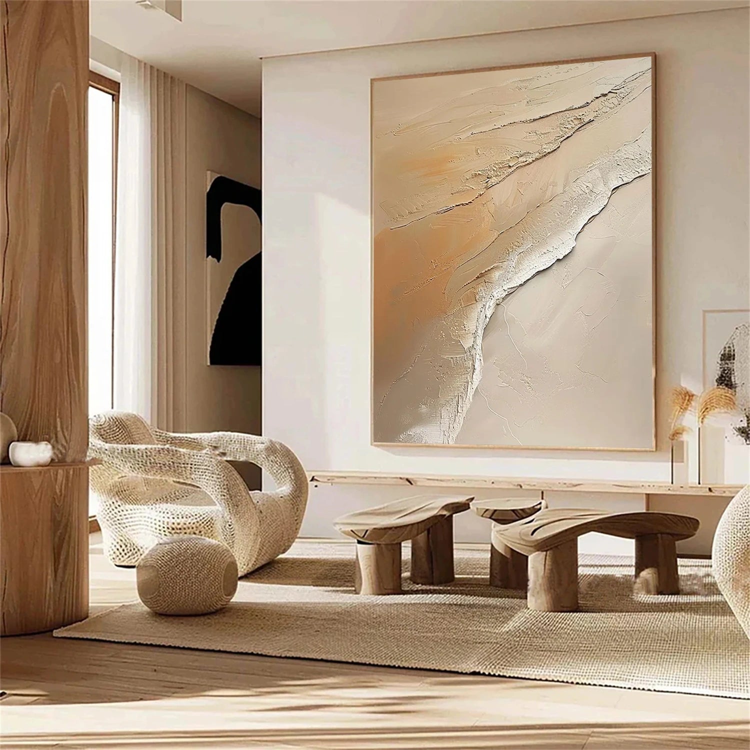 Wabi Sabi Textured Wall Art #WS309 - Handmade Japanese Inspired Abstract Canvas Painting for Living Room, Bedroom & Office Decor