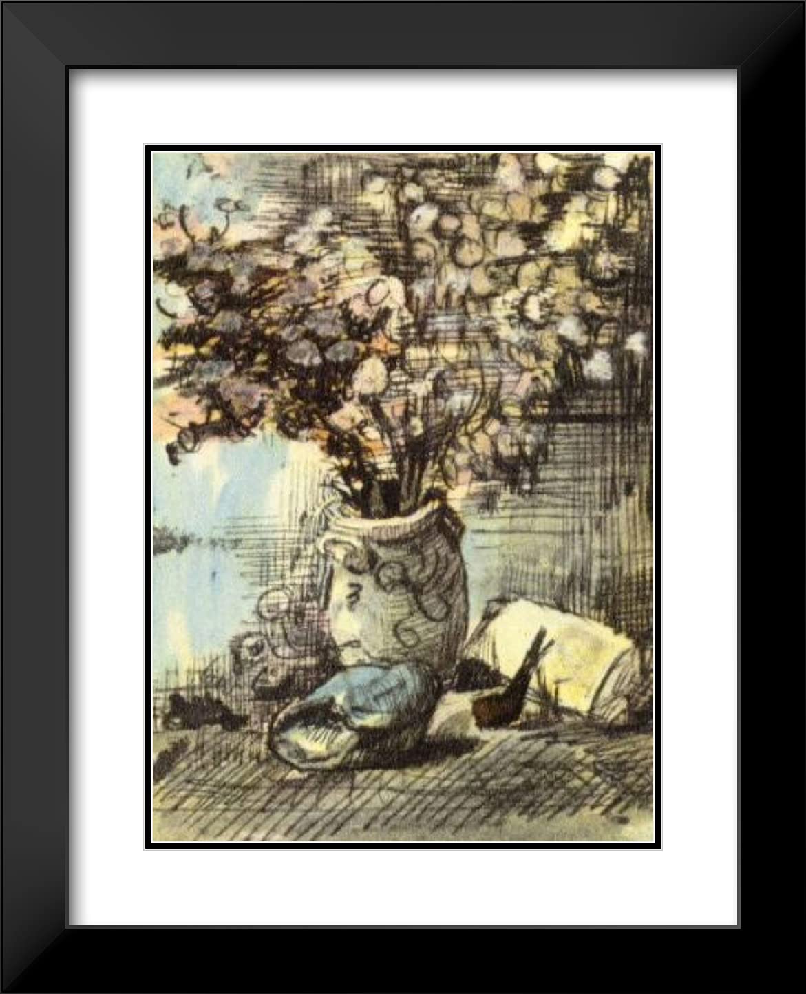 Vincent Van Gogh 'Honesty in a Vase' 20x24 Inch Black Modern Framed Art Print with Double Matting - Perfect for Living Room, Bedroom & Office Wall Decor