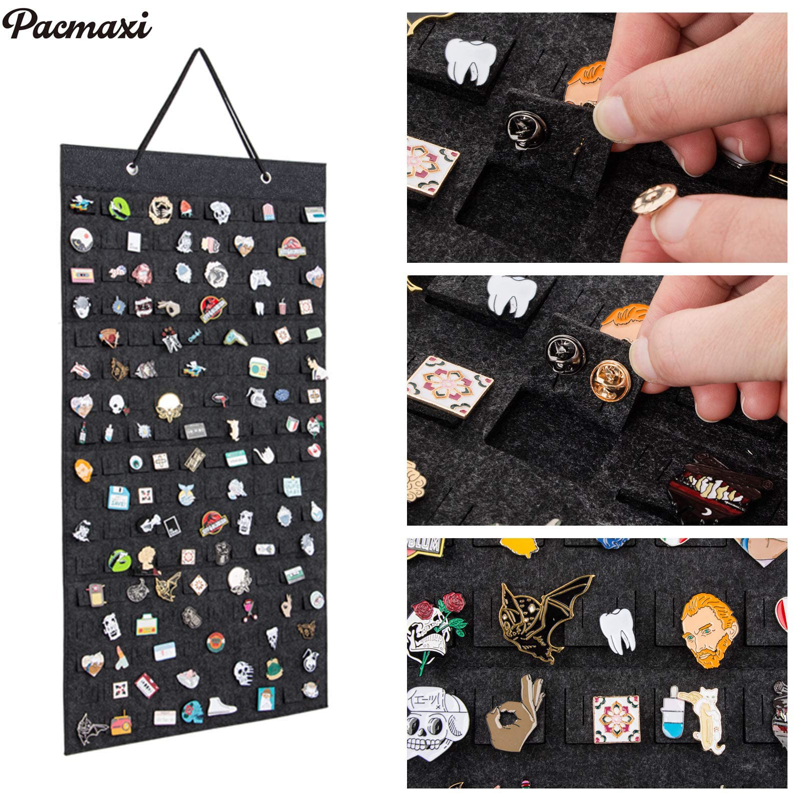 PACMAXI Hanging Brooch Pin Organizer - 170 Slot Jewelry Storage Case for Brooches, Pins & Badges | Compact Display Holder for Collectors & Organizers | Perfect for Home, Office & Travel (Black)