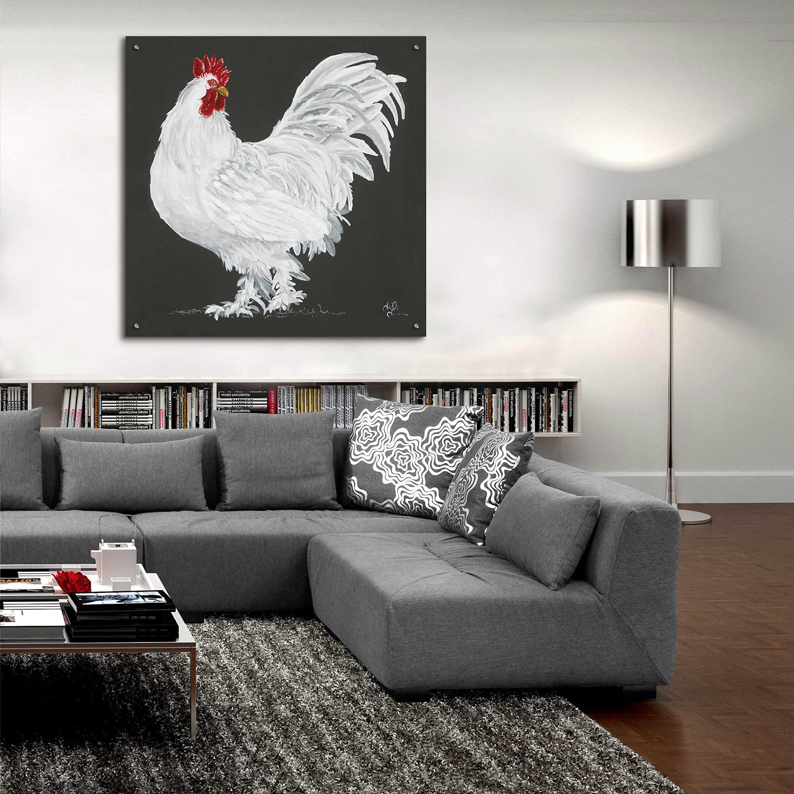 Epic 'Rooster' Acrylic Glass Wall Art by Hollihocks - 36x36 Inches Modern Home Decor - Perfect for Living Room, Bedroom or Office Wall Art