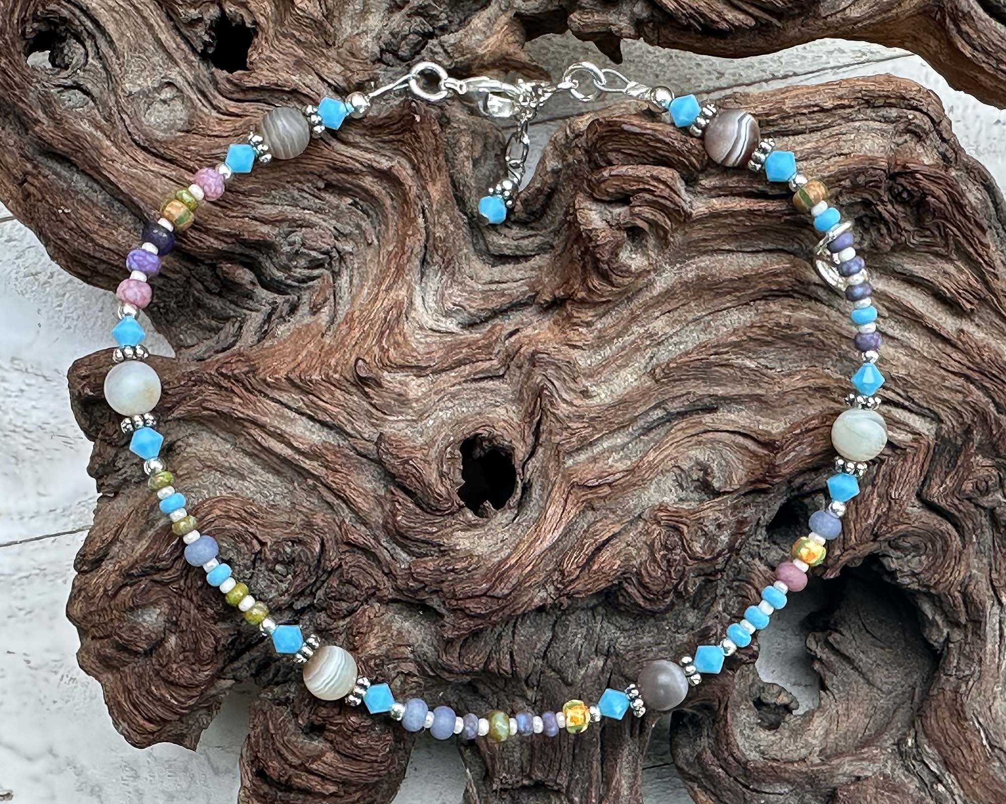 Handmade Desert Sky Blue Beaded Anklet - Adjustable Bohemian Ankle Bracelet for Women - Perfect for Beach, Festival, and Summer Outfits