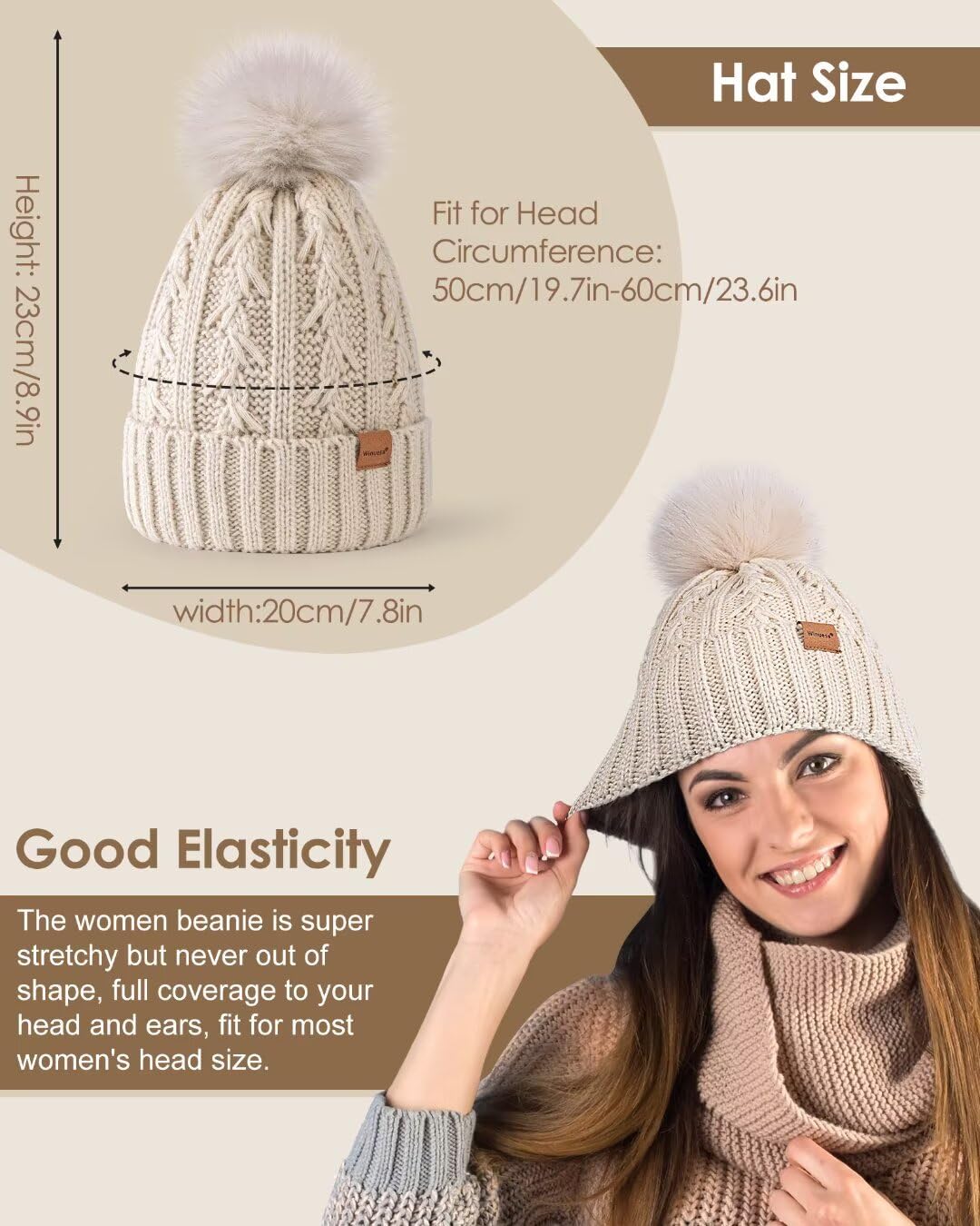 Winuesa Women's Satin Lined Beanie with Pom Pom - Fashionable Winter Knit Hat, Soft Silk Lined Skull Cap for Warmth & Style | Perfect for Cold Weather, Outdoor Activities & Casual Outfits