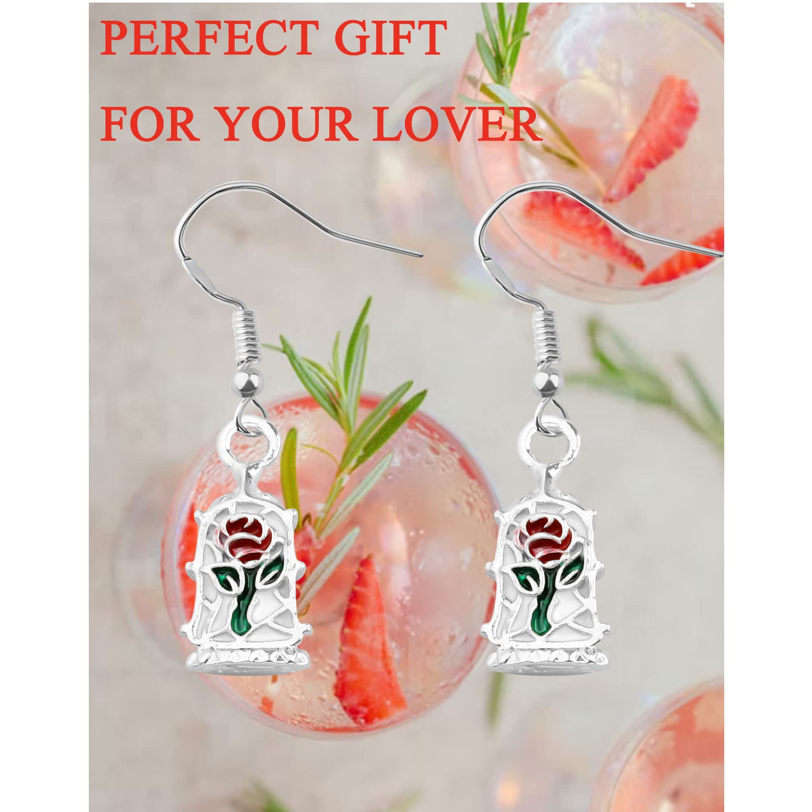 Beauty and the Beast Inspired Red Rose Dome Earrings for Women - Elegant Floral Jewelry Gift for Valentine's Day, Anniversary & Special Occasions